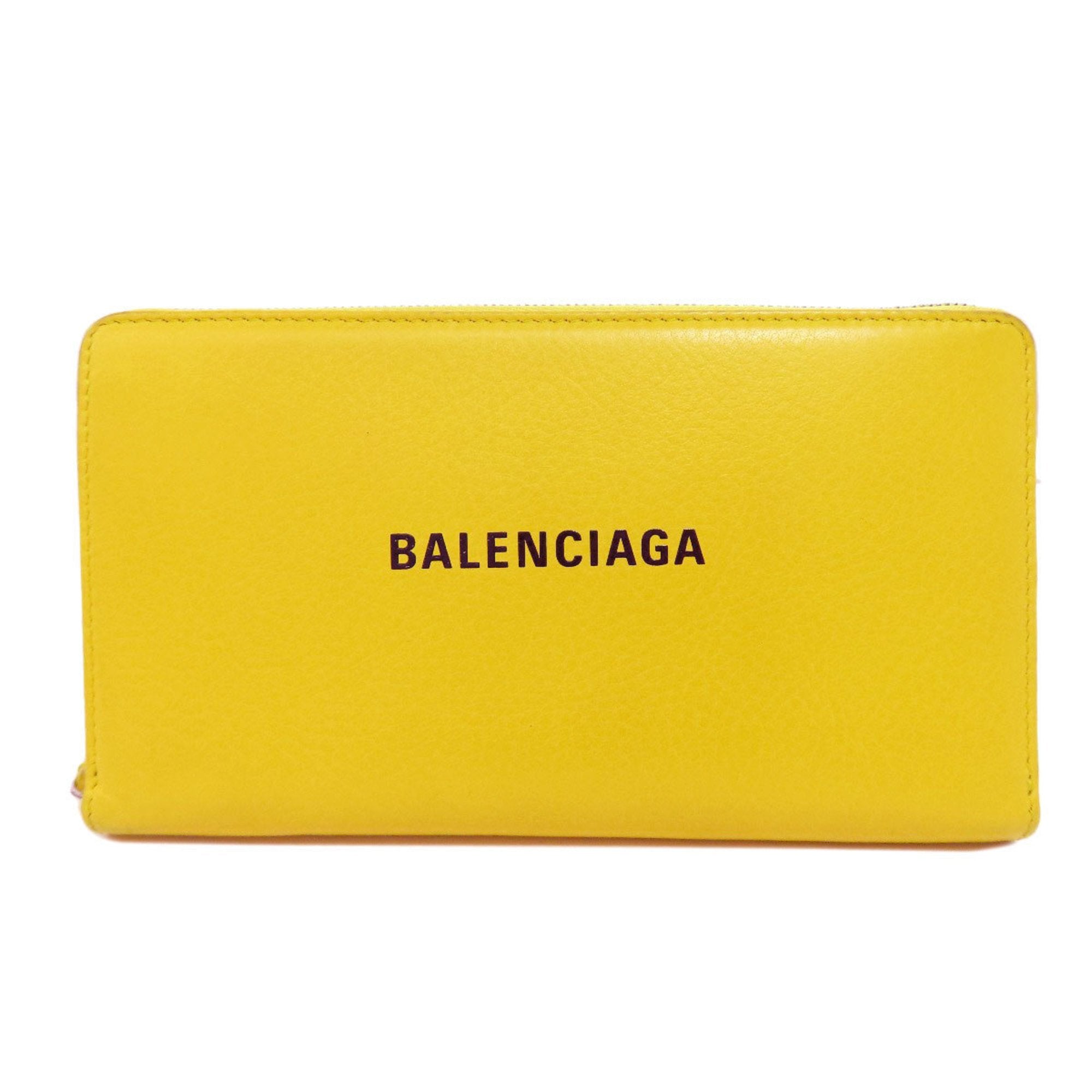 Balenciaga Continental Zip Around Yellow Leather Wallet 