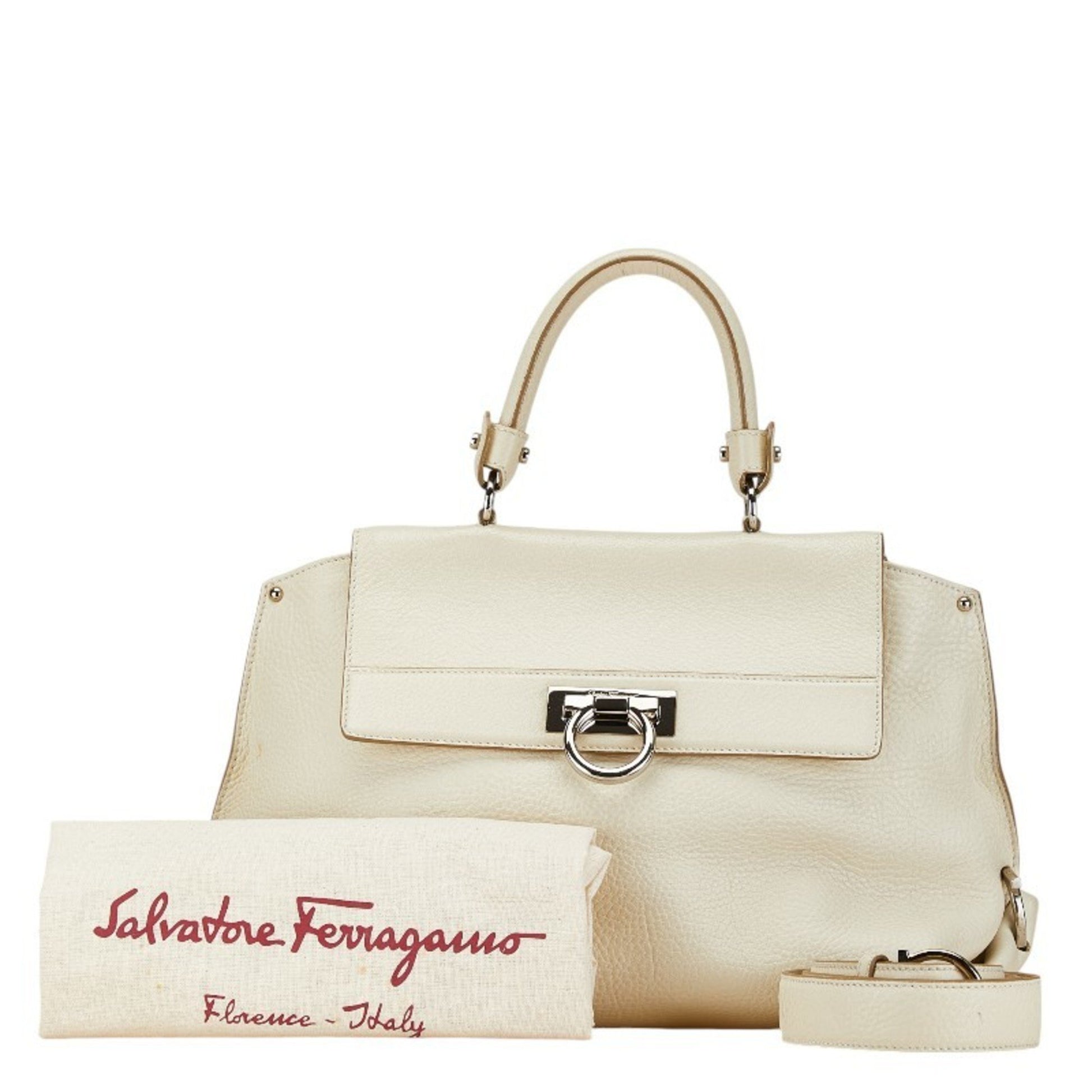 Salvatore Ferragamo Gancini White Leather Handbag 