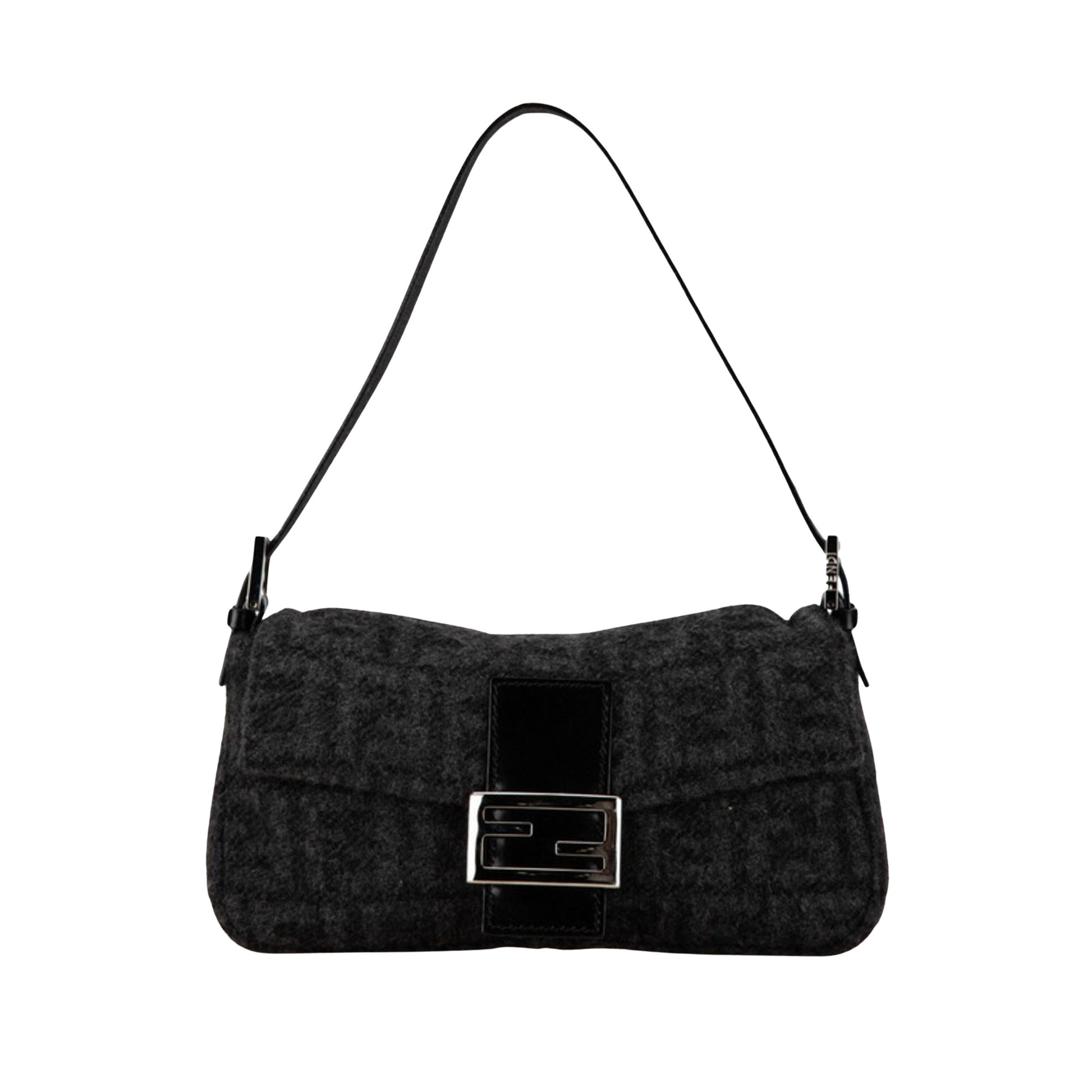 Fendi Mamma Baguette Grey Wool Handbag 