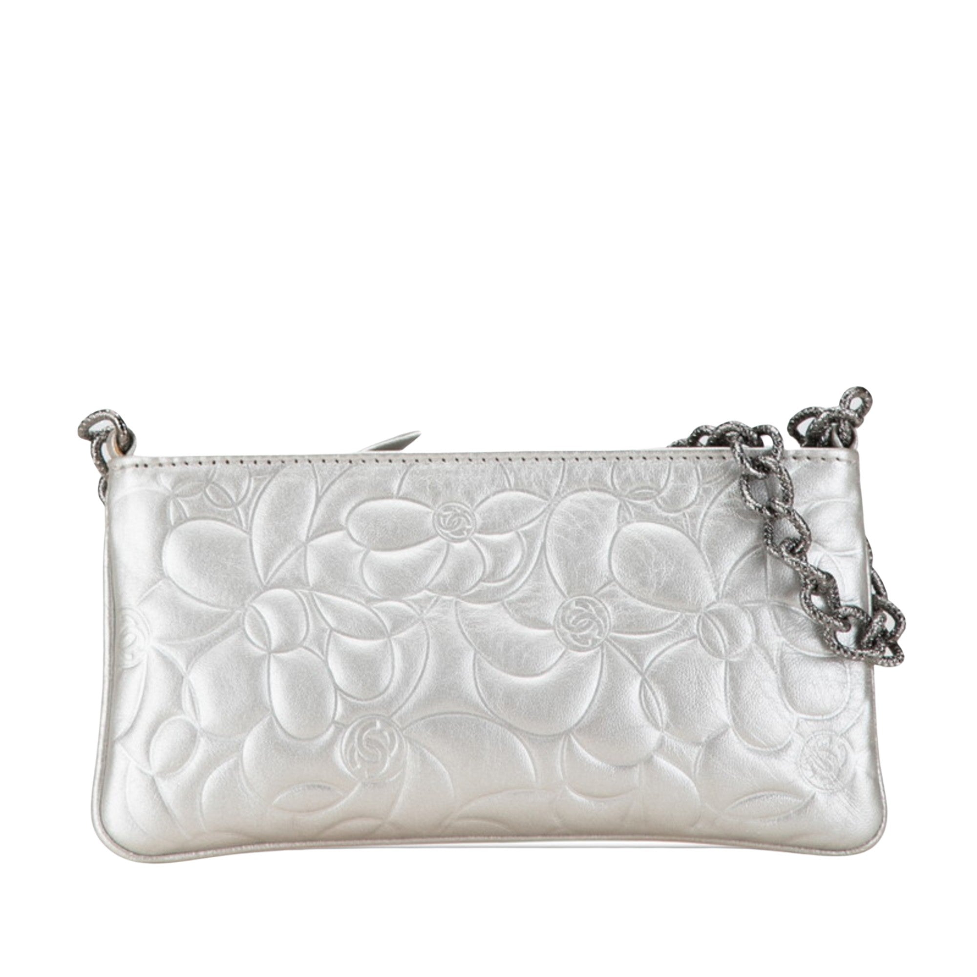 Chanel Camellia Silver Leather Handbag 