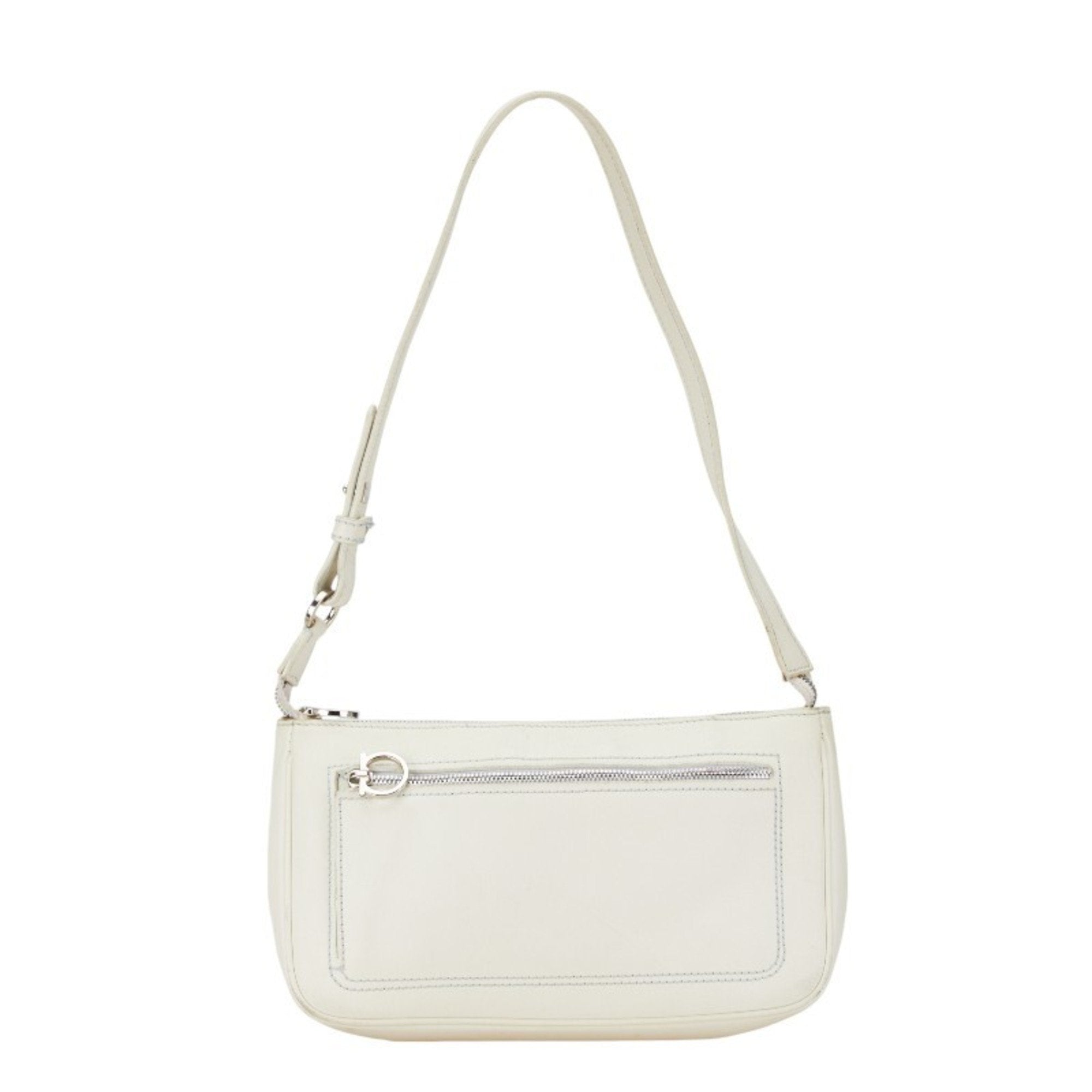 Salvatore Ferragamo Gancini White Leather Clutch Bag