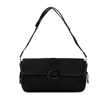 Salvatore Ferragamo Gancini Black Canvas Shoulder Bag