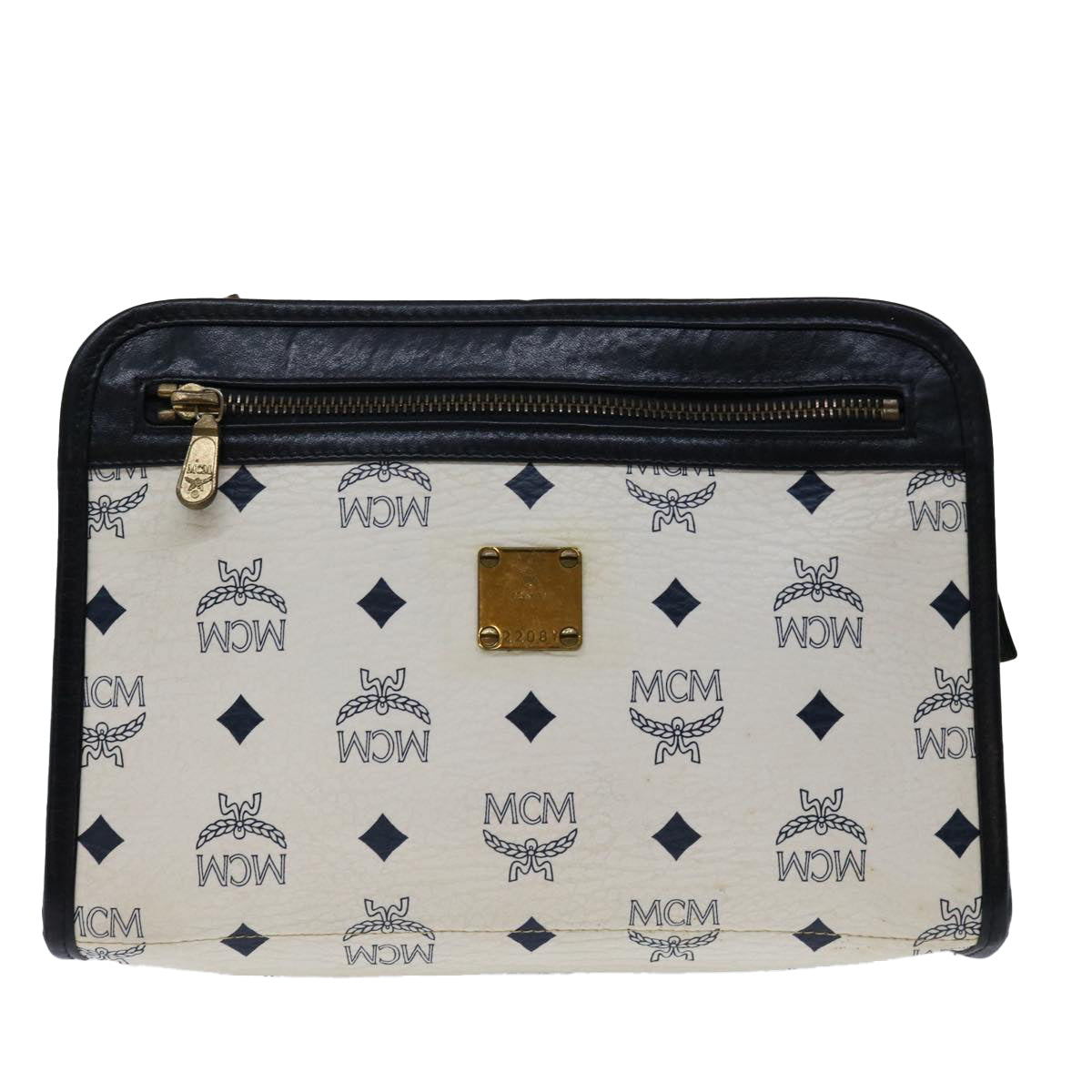 MCM Stark Visetos White Canvas Clutch Bag