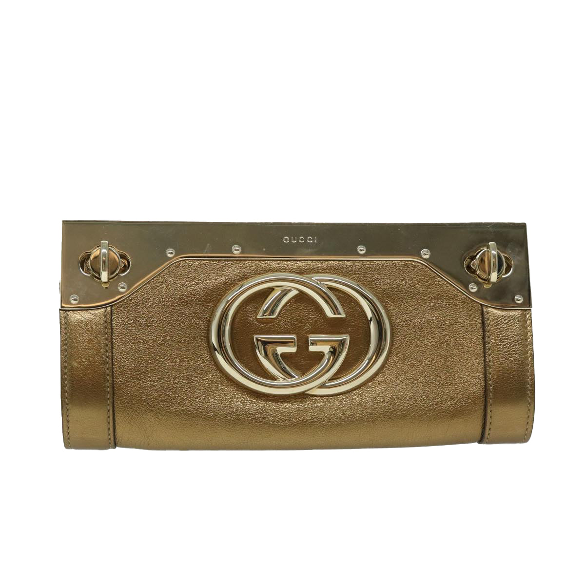 Gucci Gold Leather Clutch Bag