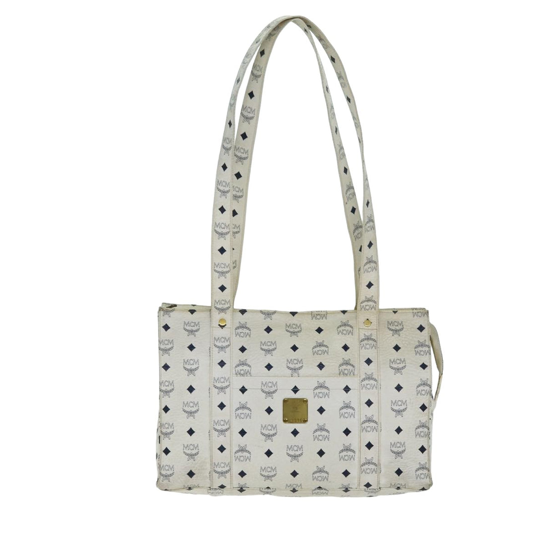 MCM Visetos White Leather Tote Bag