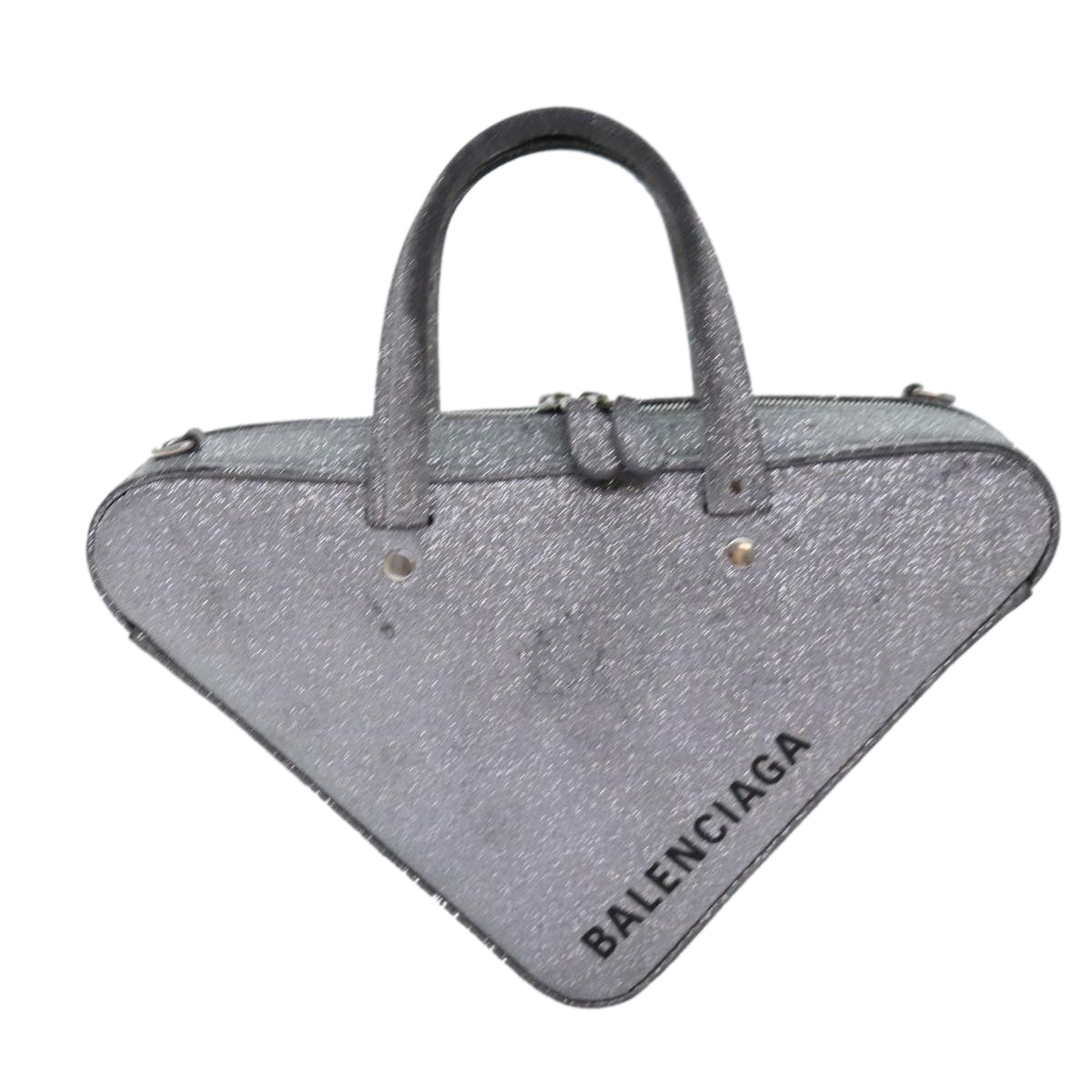 Balenciaga Triangle Duffle Silver Leather Handbag 