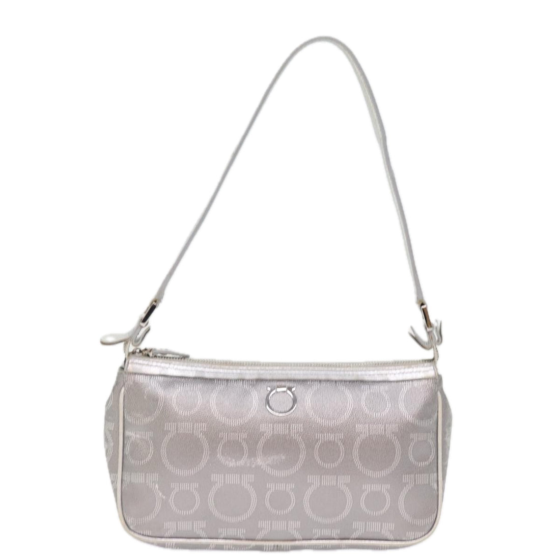 Salvatore Ferragamo Gancini Silver Canvas Clutch Bag