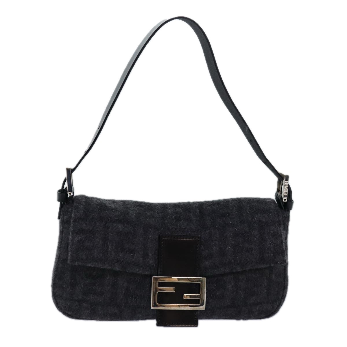 Fendi Baguette Black Wool Shoulder Bag