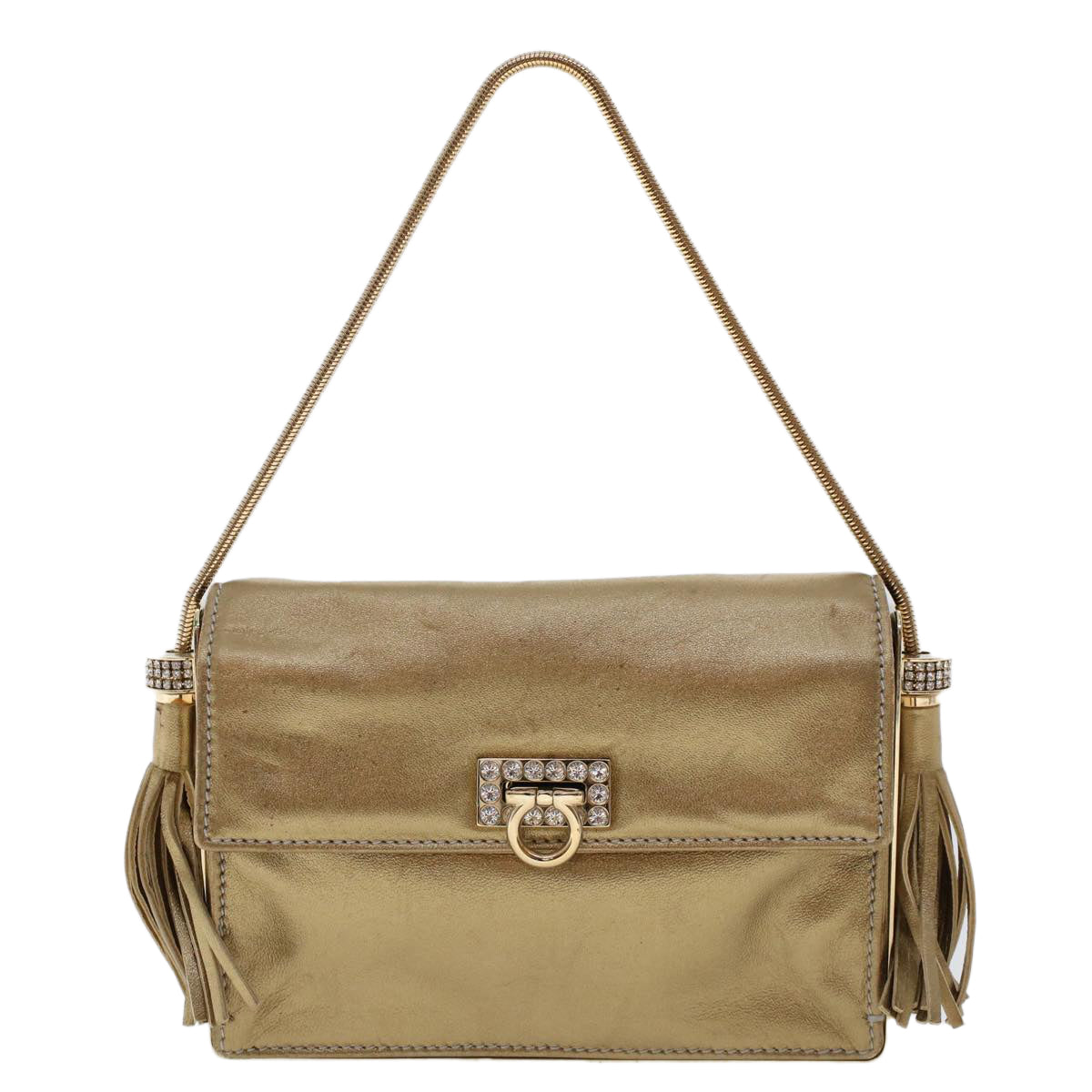 Salvatore Ferragamo Gancini Gold Leather Handbag 