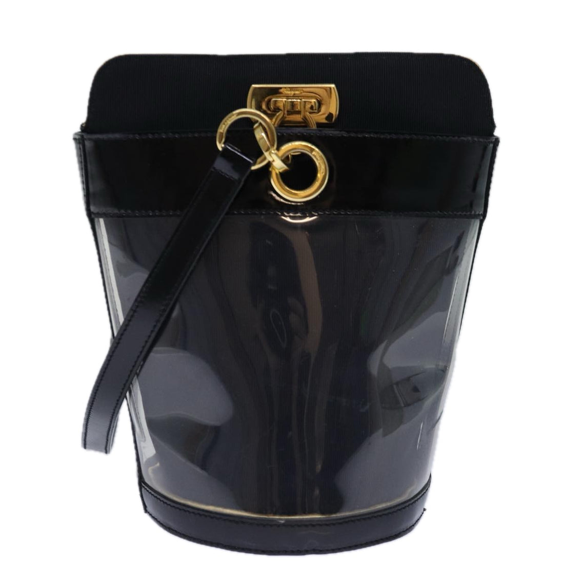 Salvatore Ferragamo Gancini Black Vinyl Shoulder Bag