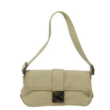 Salvatore Ferragamo Gancini Beige Canvas Shoulder Bag