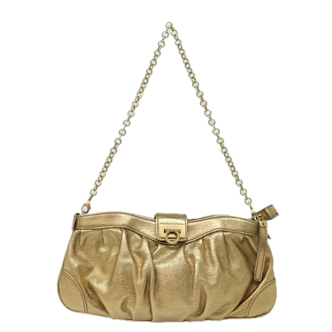 Salvatore Ferragamo Gancio Gold Leather Shoulder Bag