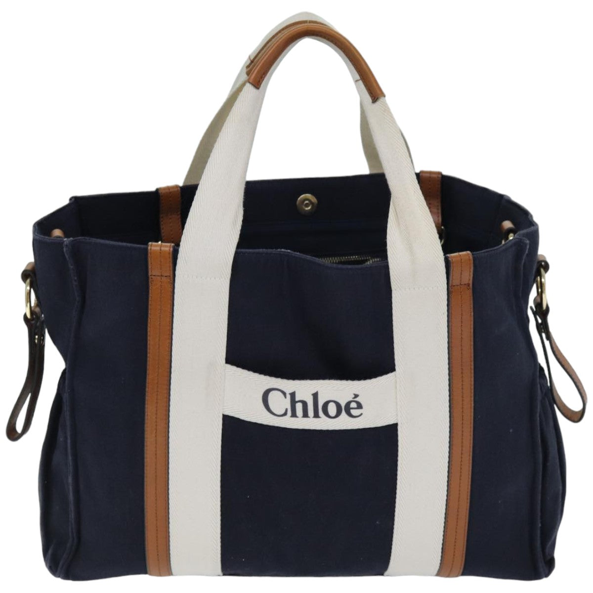 Chloé Woody Navy Canvas Tote Bag