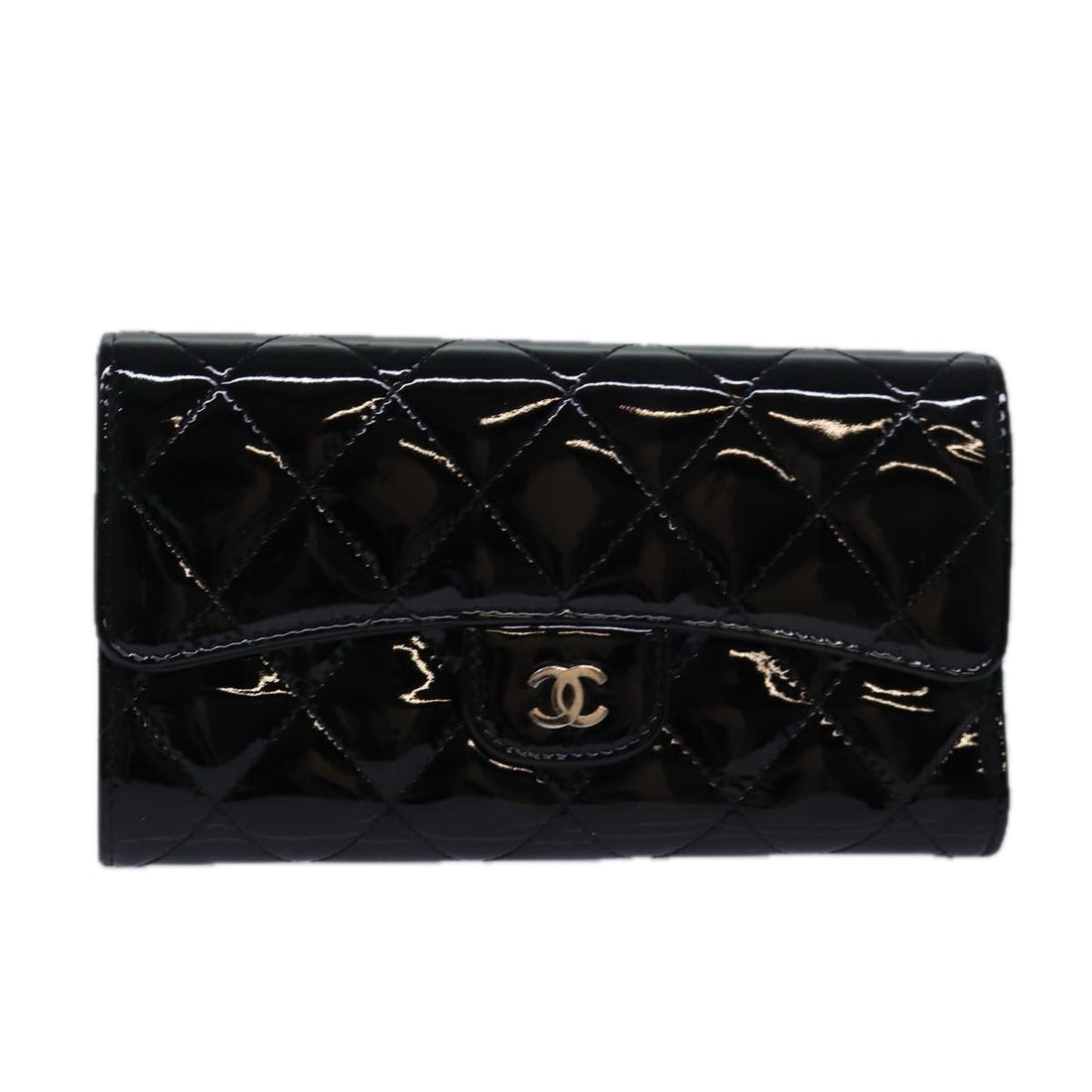 Chanel Matelassé Black Patent Leather Wallet 