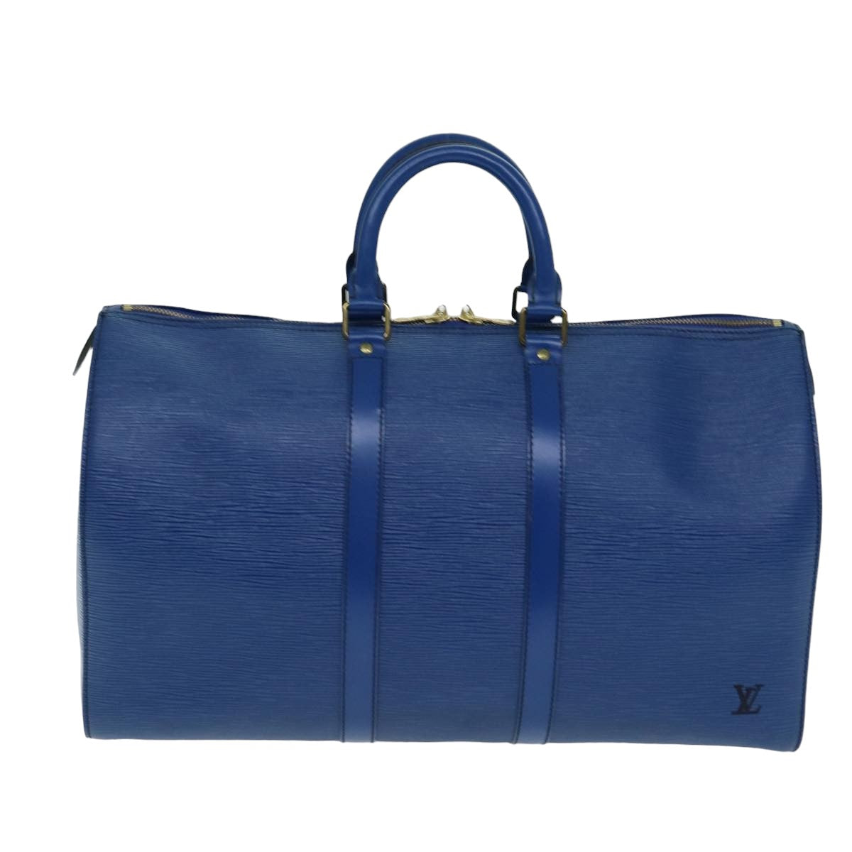 Louis Vuitton Keepall 45 Blue Leather Travel Bag