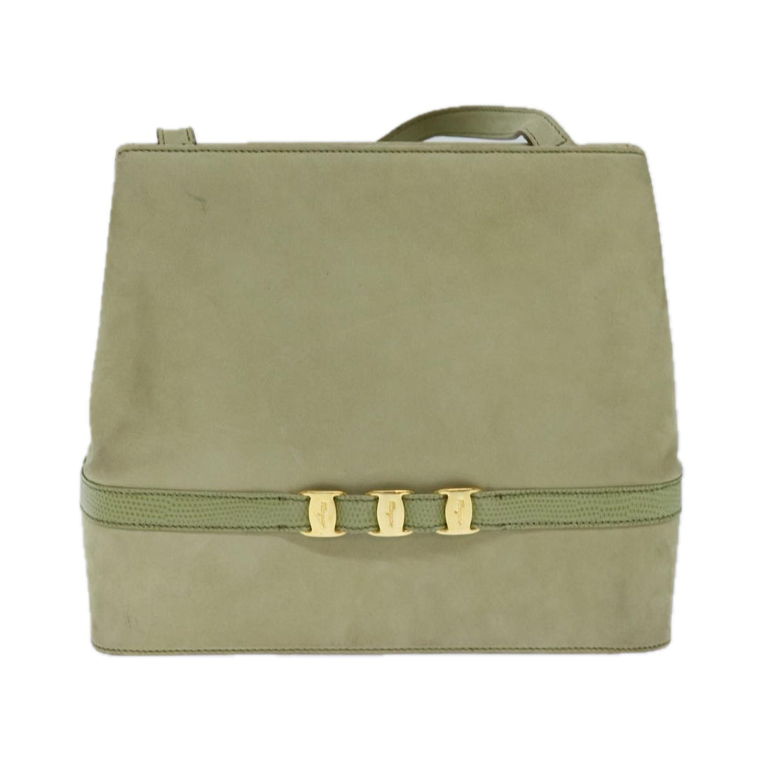 Salvatore Ferragamo Vara Green Suede Shoulder Bag