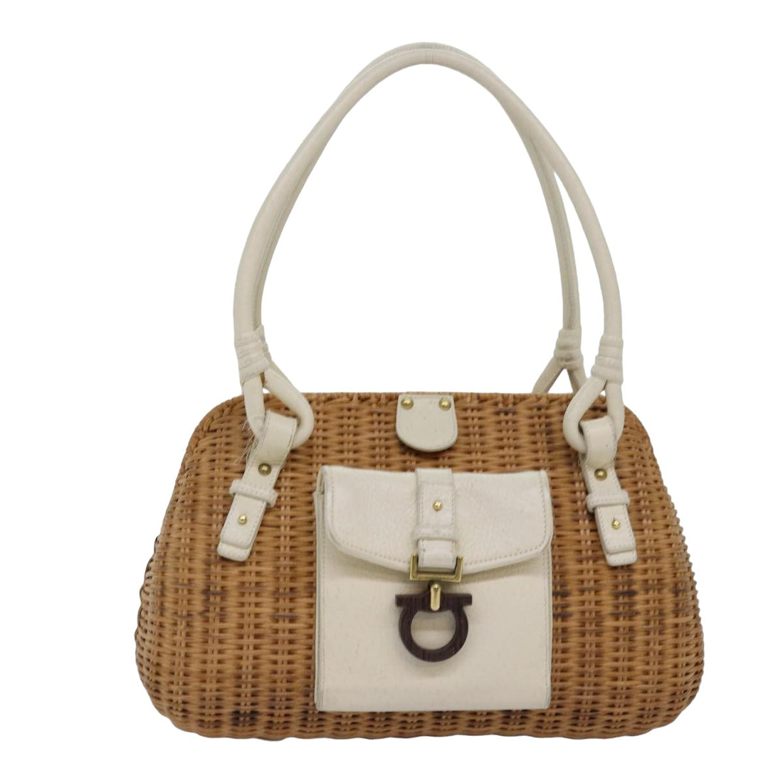 Salvatore Ferragamo Gancini Brown Wood Handbag 