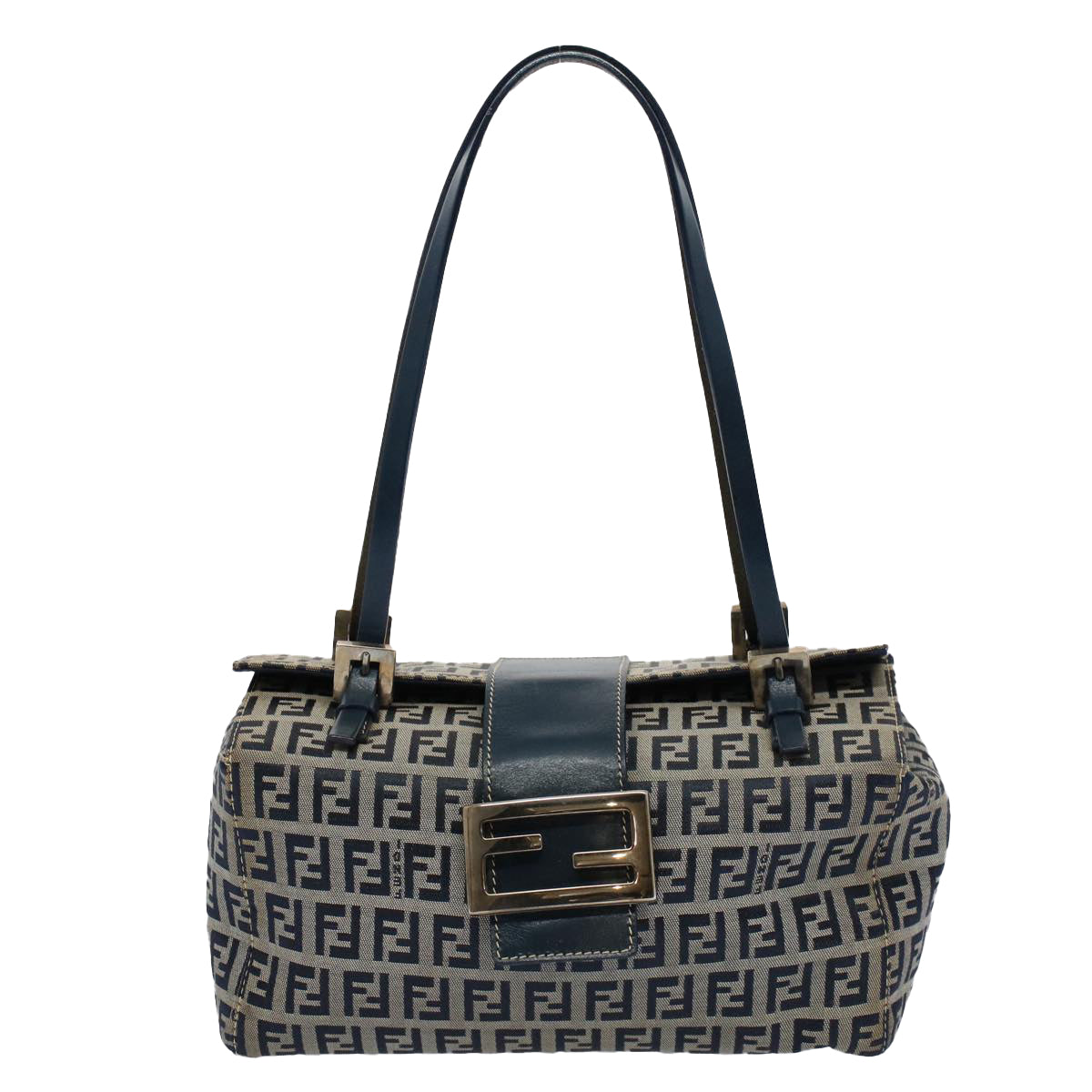 Fendi Mamma Baguette Navy Canvas Handbag 