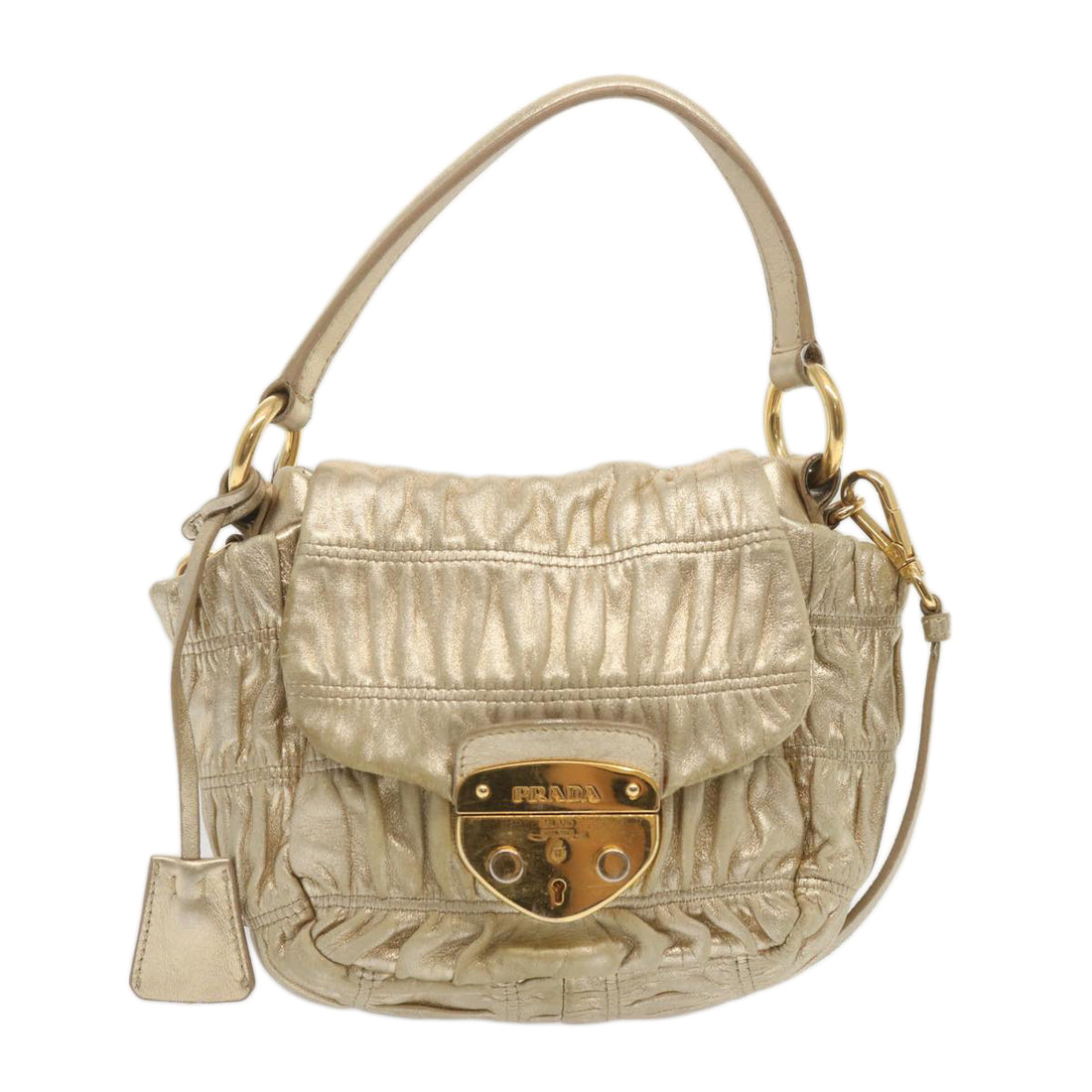 Prada Saffiano Gold Leather Shoulder Bag