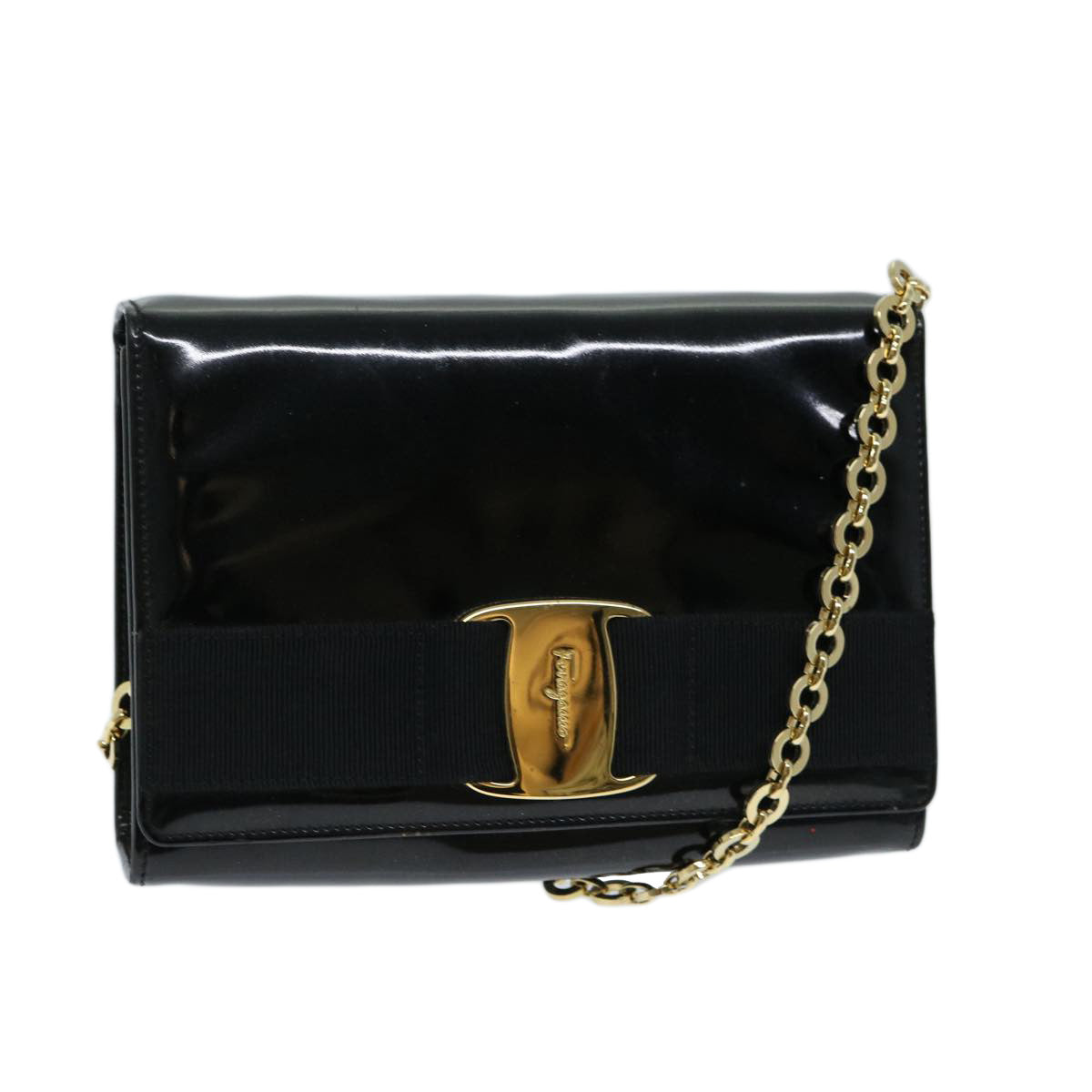 Salvatore Ferragamo Vara Black Patent Leather Shoulder Bag