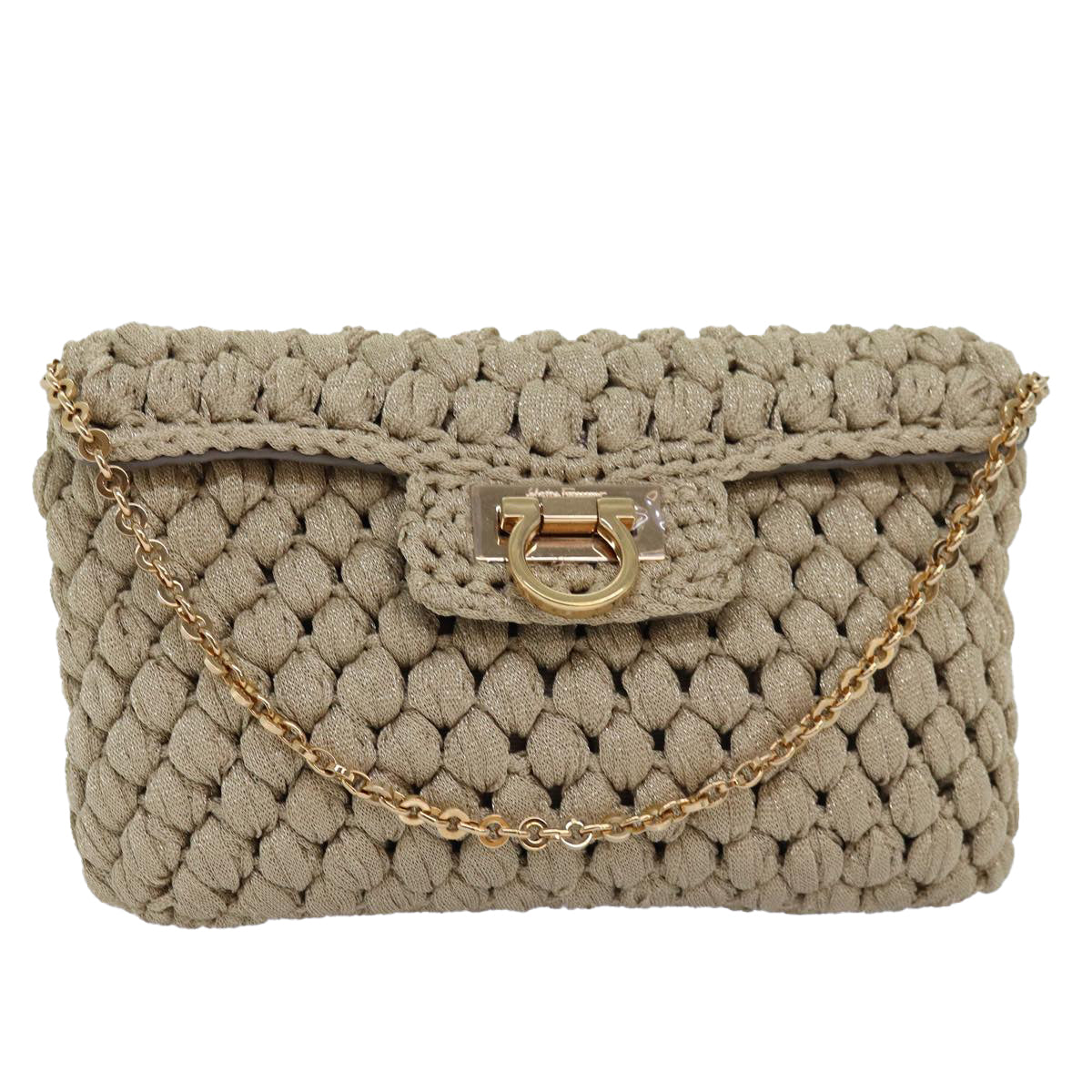 Salvatore Ferragamo Gancini Gold Canvas Handbag 