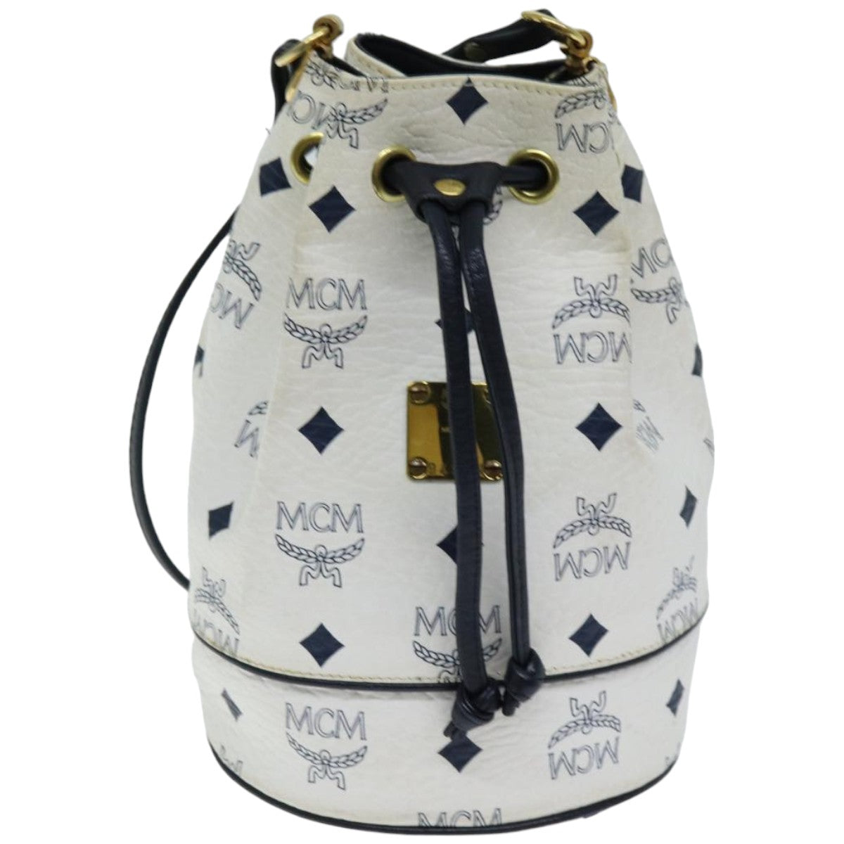 MCM Visetos White Vinyl Shoulder Bag