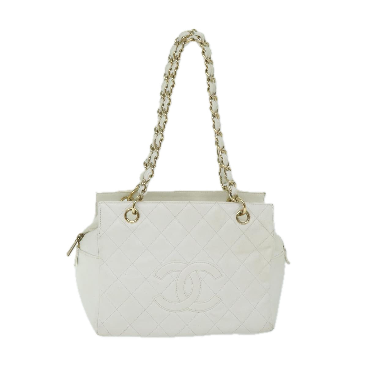 Chanel Shopping White Leather Shoulder Bag