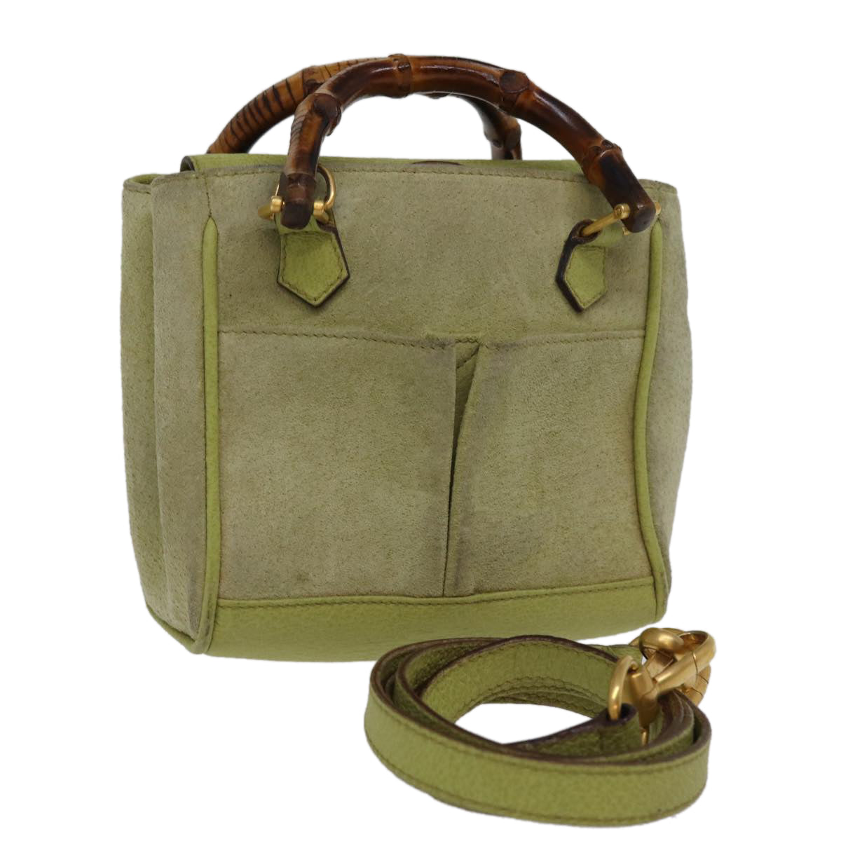 Gucci Bamboo Green Suede Handbag 