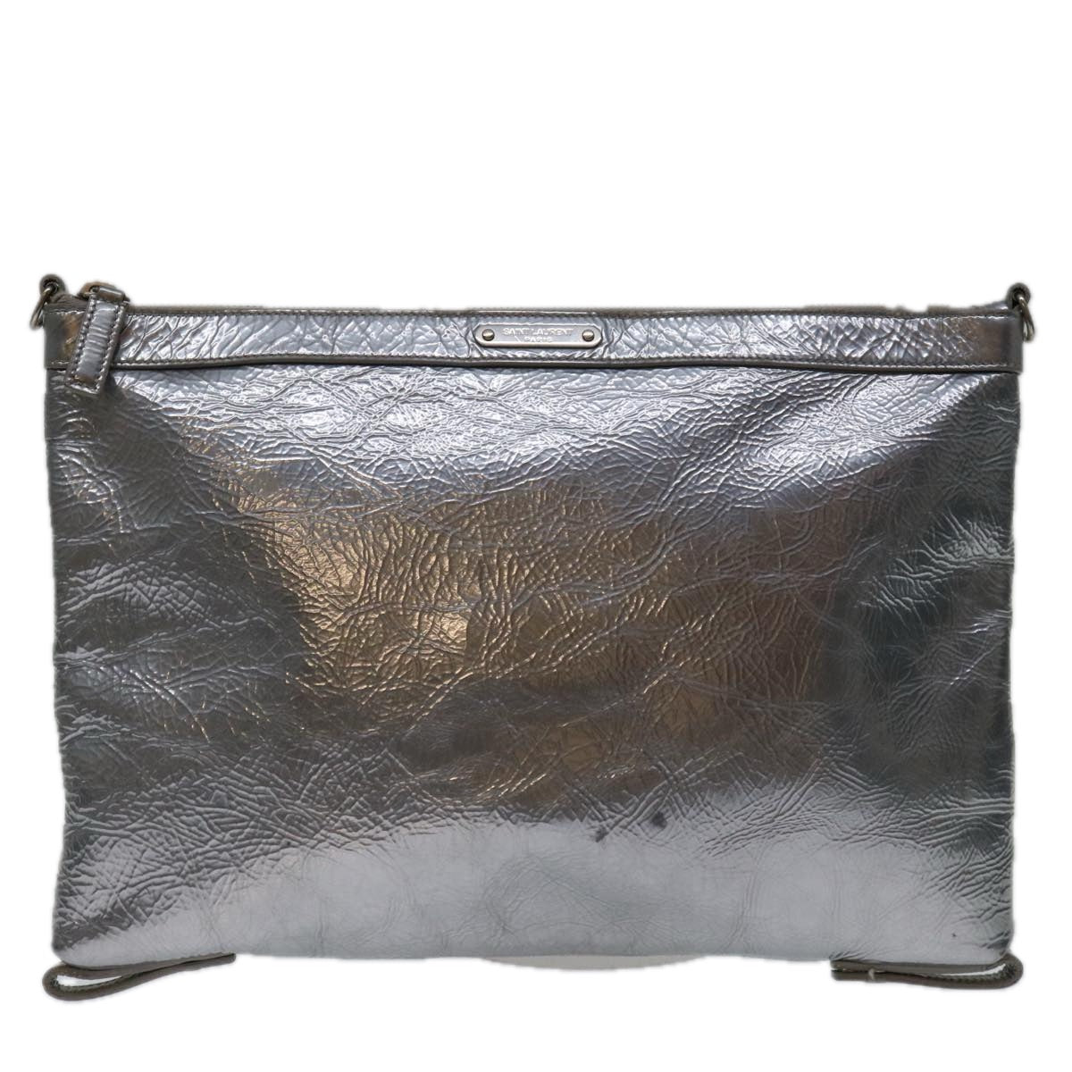 Yves Saint Laurent Silver Leather Clutch Bag