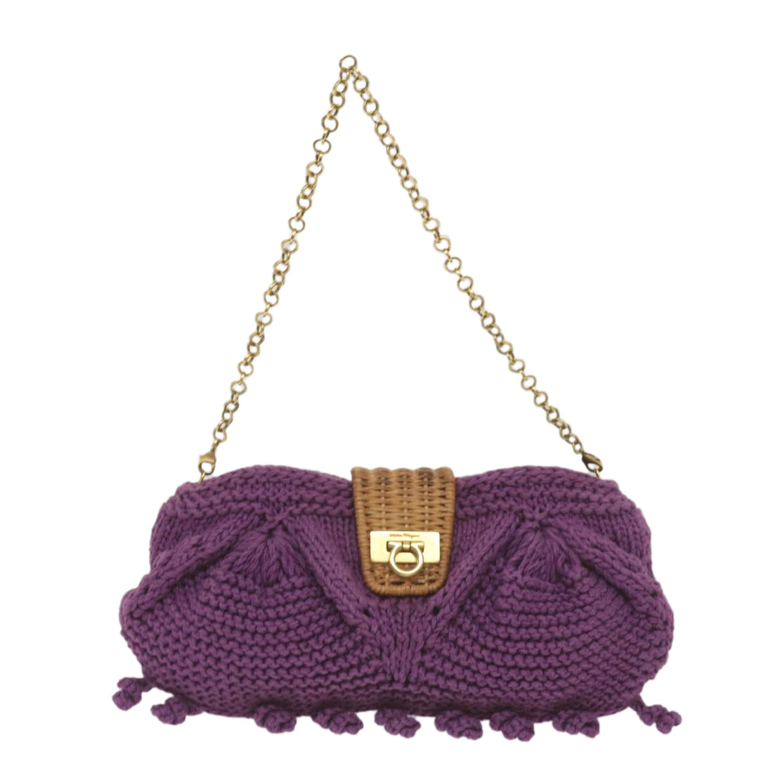 Salvatore Ferragamo Gancini Purple Cotton Shoulder Bag