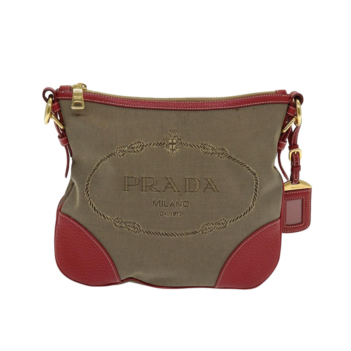 Prada Jacquard Beige Canvas Shoulder Bag