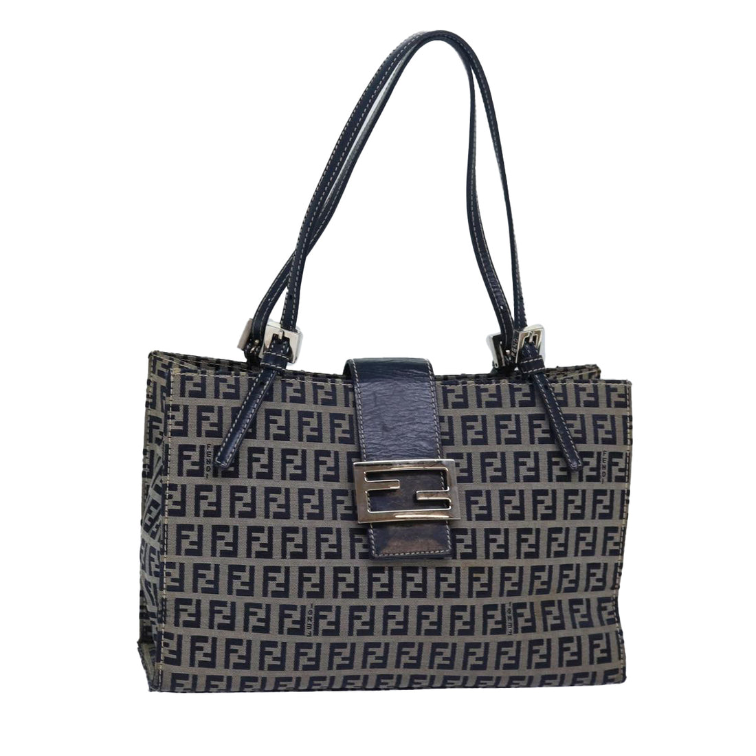 Fendi Zucchino Navy Canvas Shopper Bag