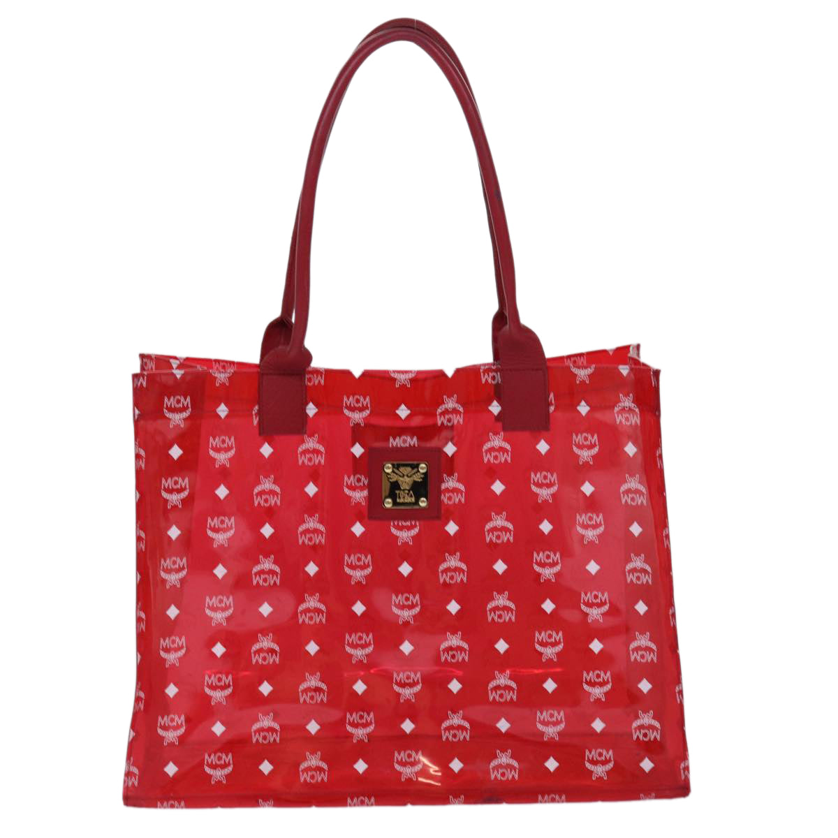 MCM Visetos Red Vinyl Tote Bag