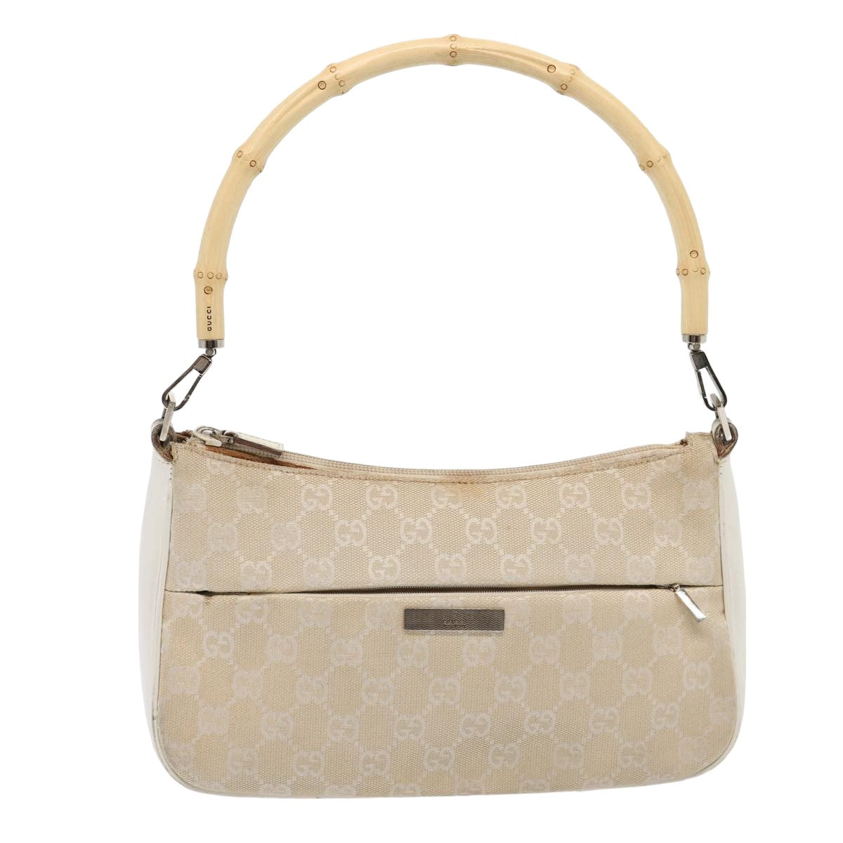 Gucci Bamboo Beige Canvas Handbag 