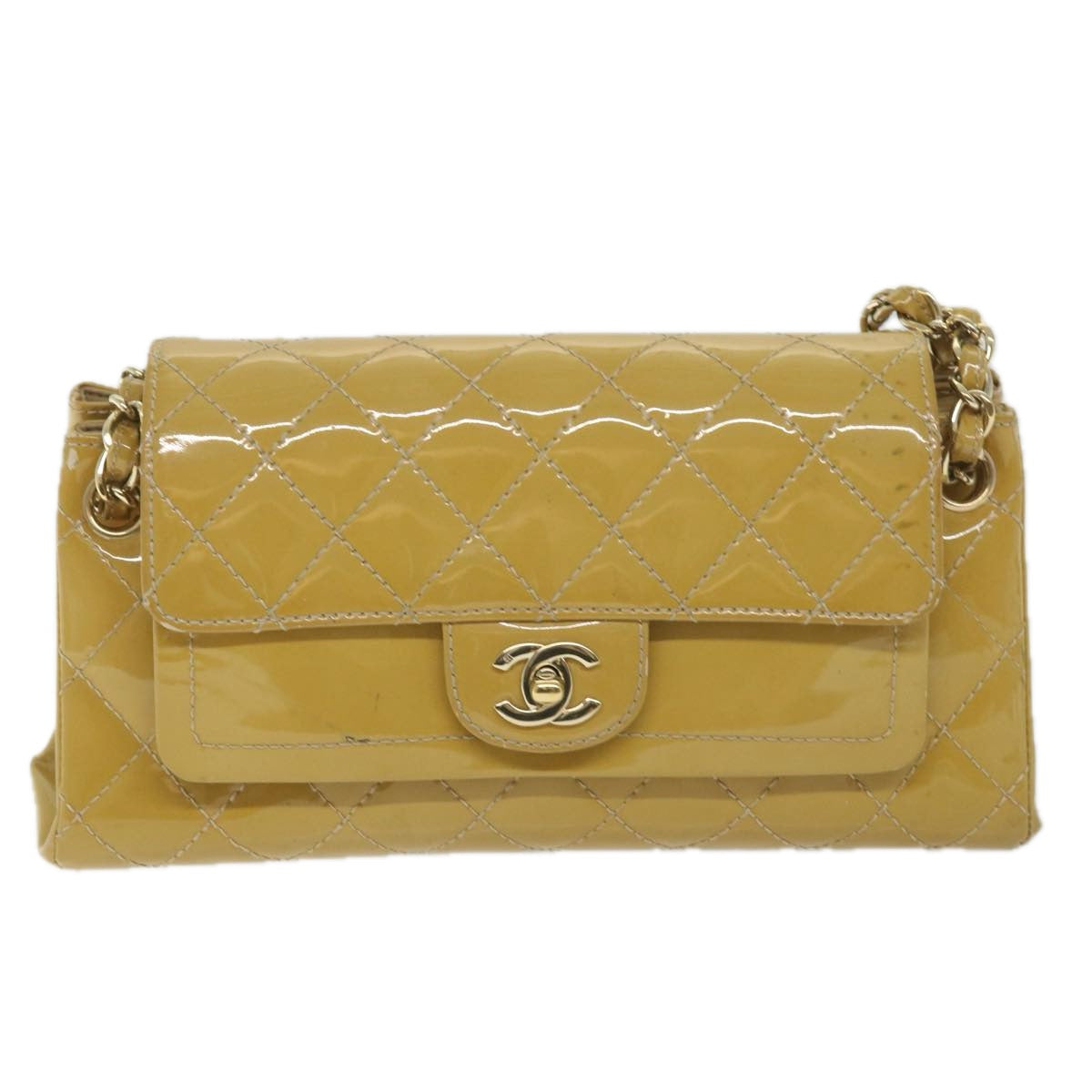 Chanel Matelassé Yellow Patent Leather Shoulder Bag