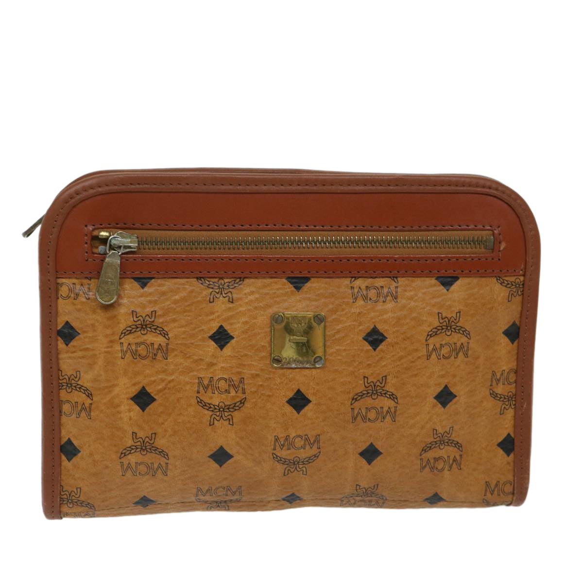 MCM Visetos Stark Brown Canvas Clutch Bag