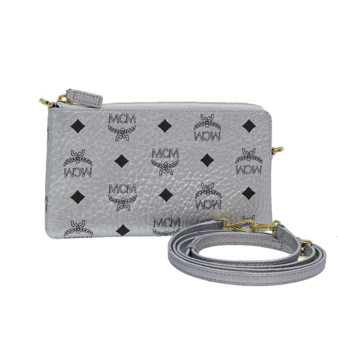 MCM Visetos Silver Canvas Clutch Bag