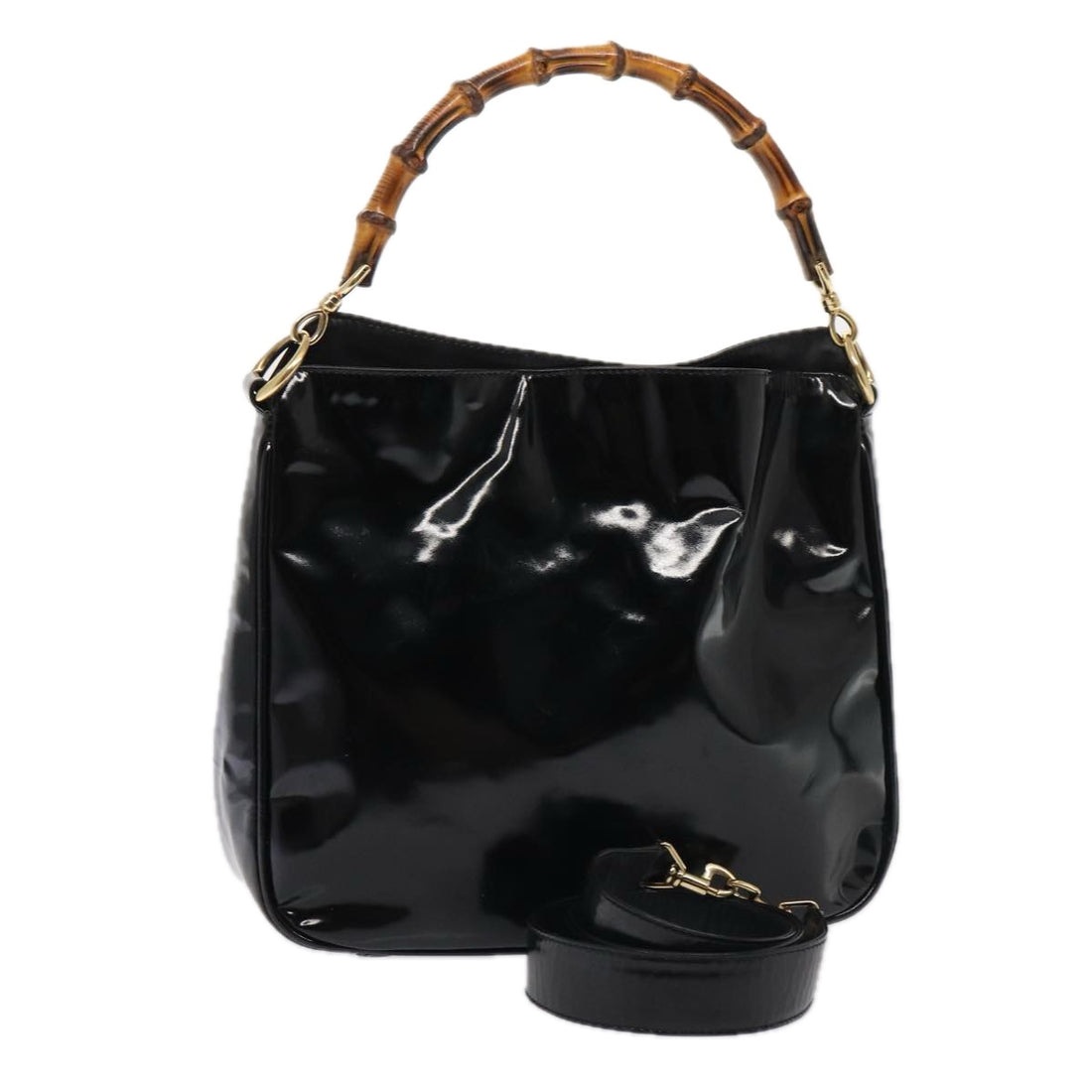 Gucci Bamboo Black Patent Leather Handbag 