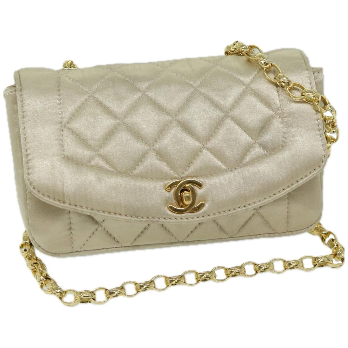 Chanel Diana Beige Silk Shoulder Bag