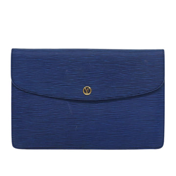 Louis Vuitton Montaigne Blue Leather Clutch Bag