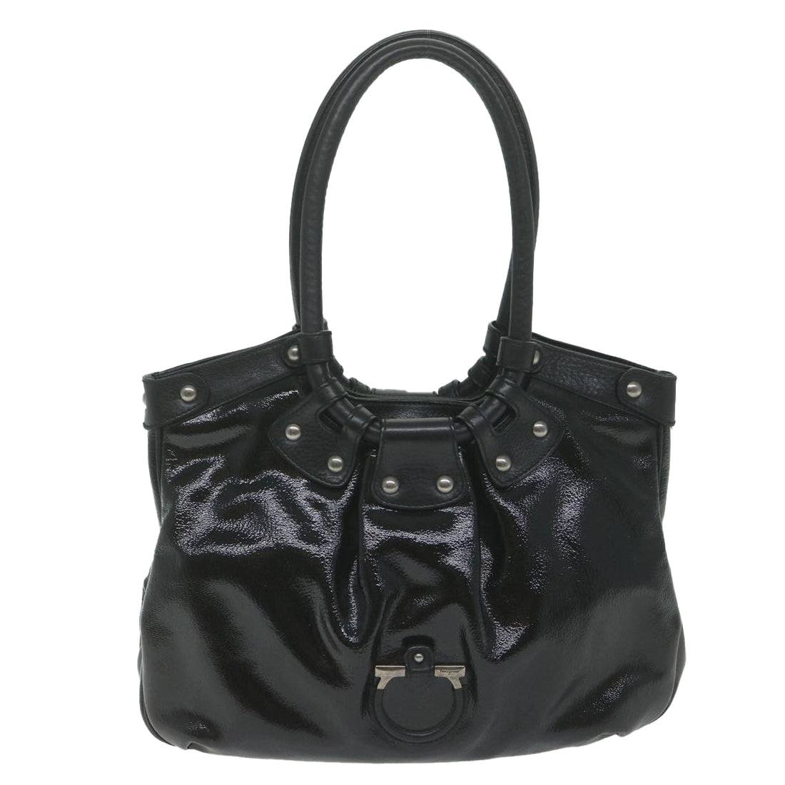 Salvatore Ferragamo Black Patent Leather Shoulder Bag