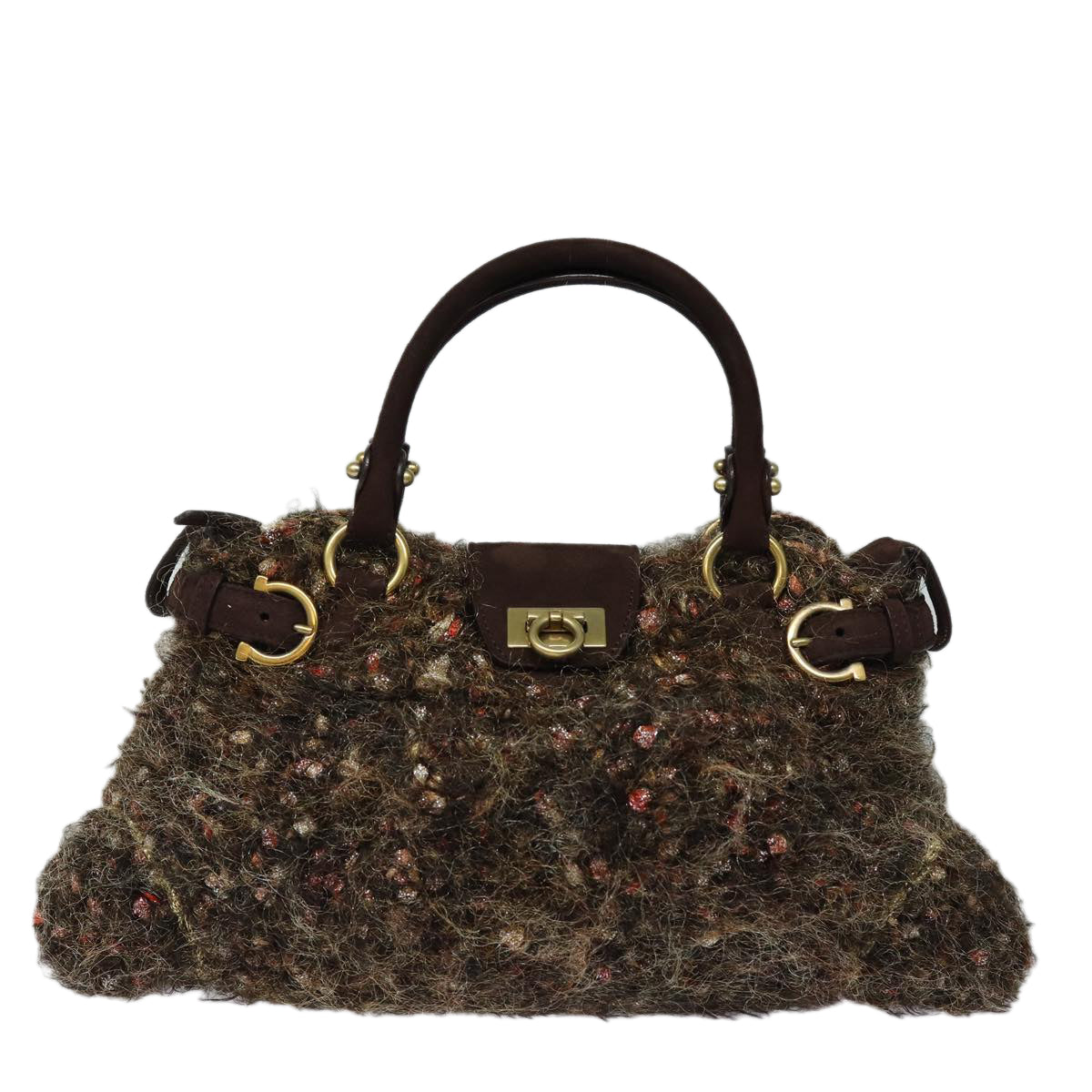 Salvatore Ferragamo Gancini Brown Wool Handbag 