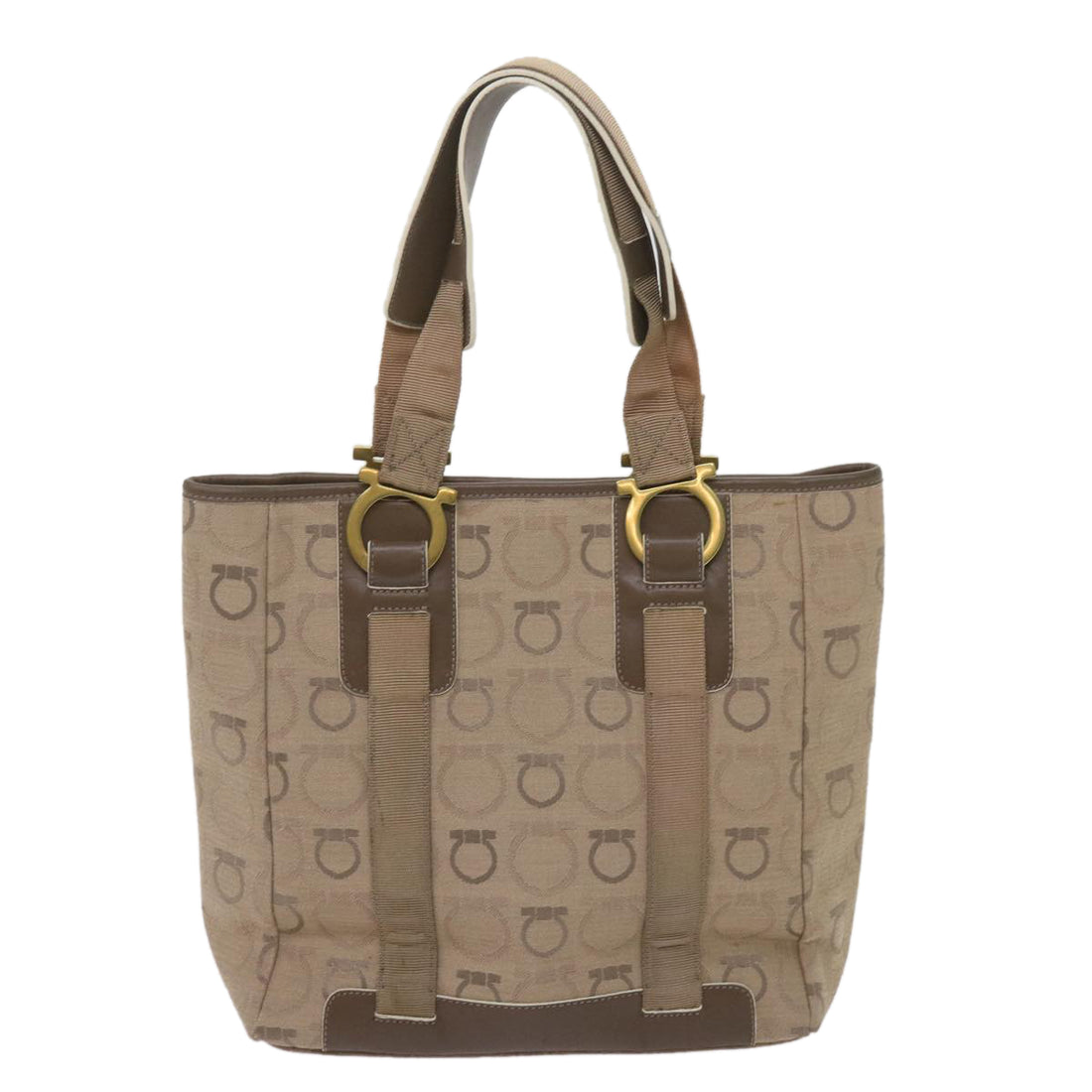 Salvatore Ferragamo Gancini Beige Canvas Handbag 