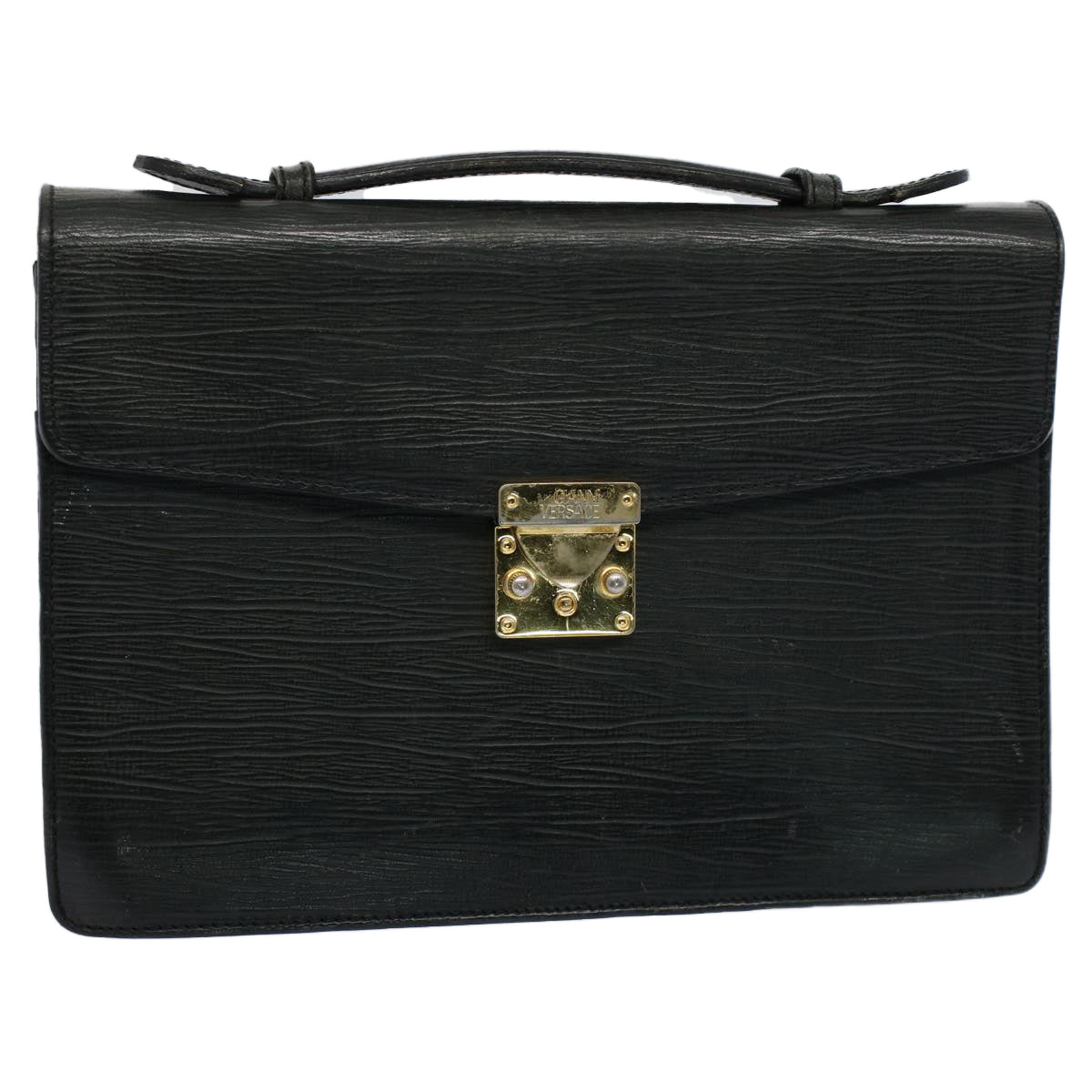 Versace Black Leather Briefcase Bag