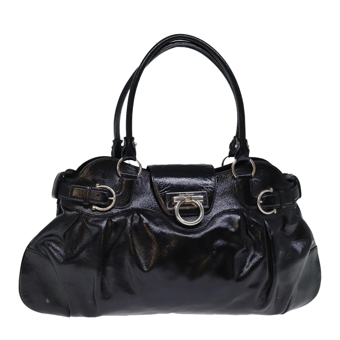 Salvatore Ferragamo Marisa Black Patent Leather Shoulder Bag