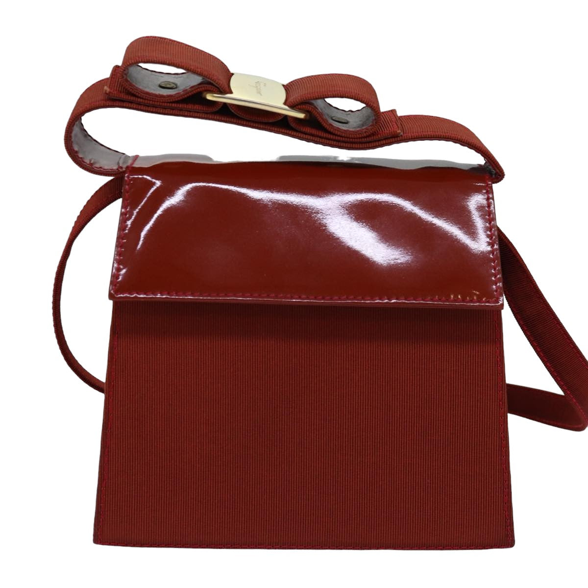 Salvatore Ferragamo Villa Ribbon Burgundy Patent Leather Handbag 