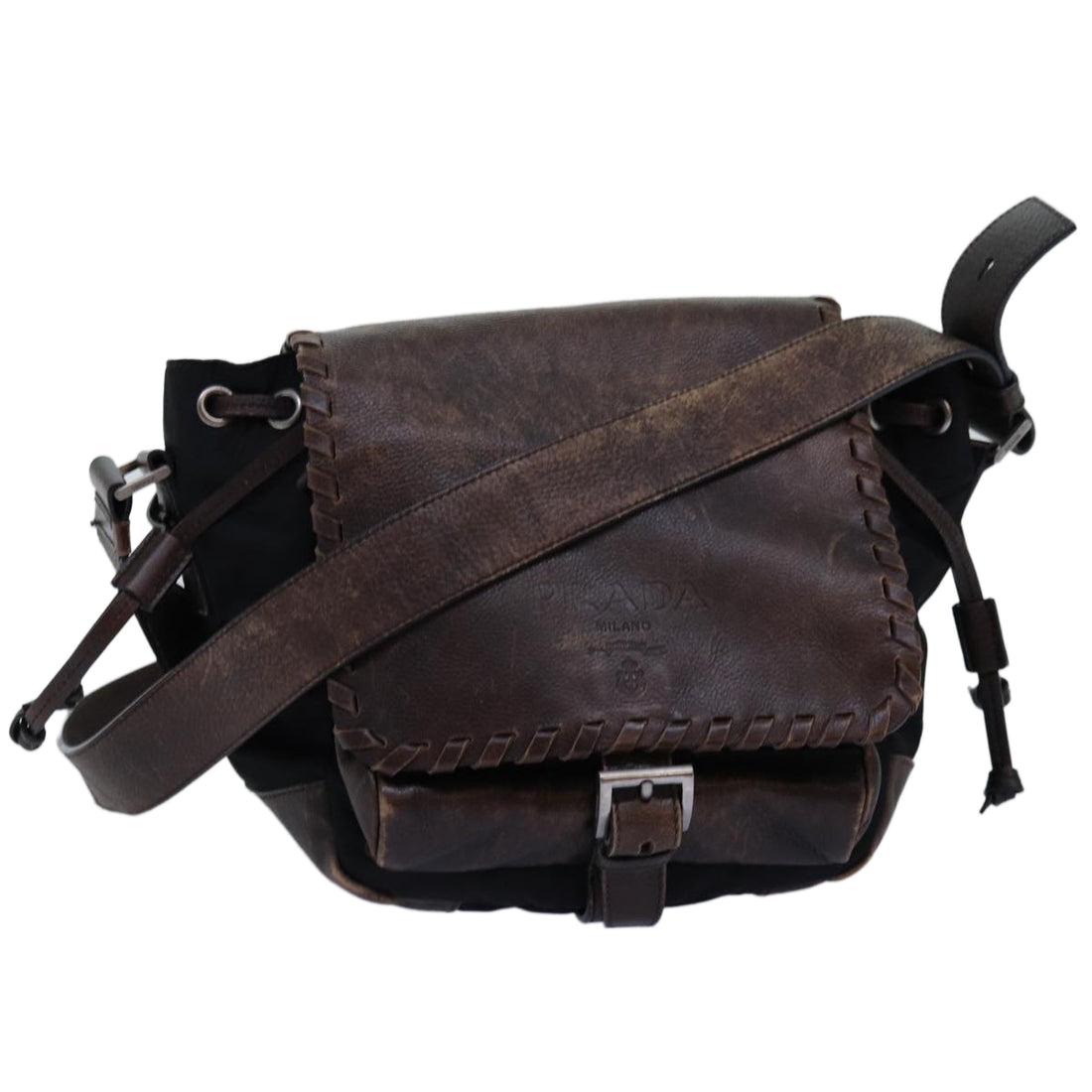 Prada Messenger Brown Leather Shoulder Bag