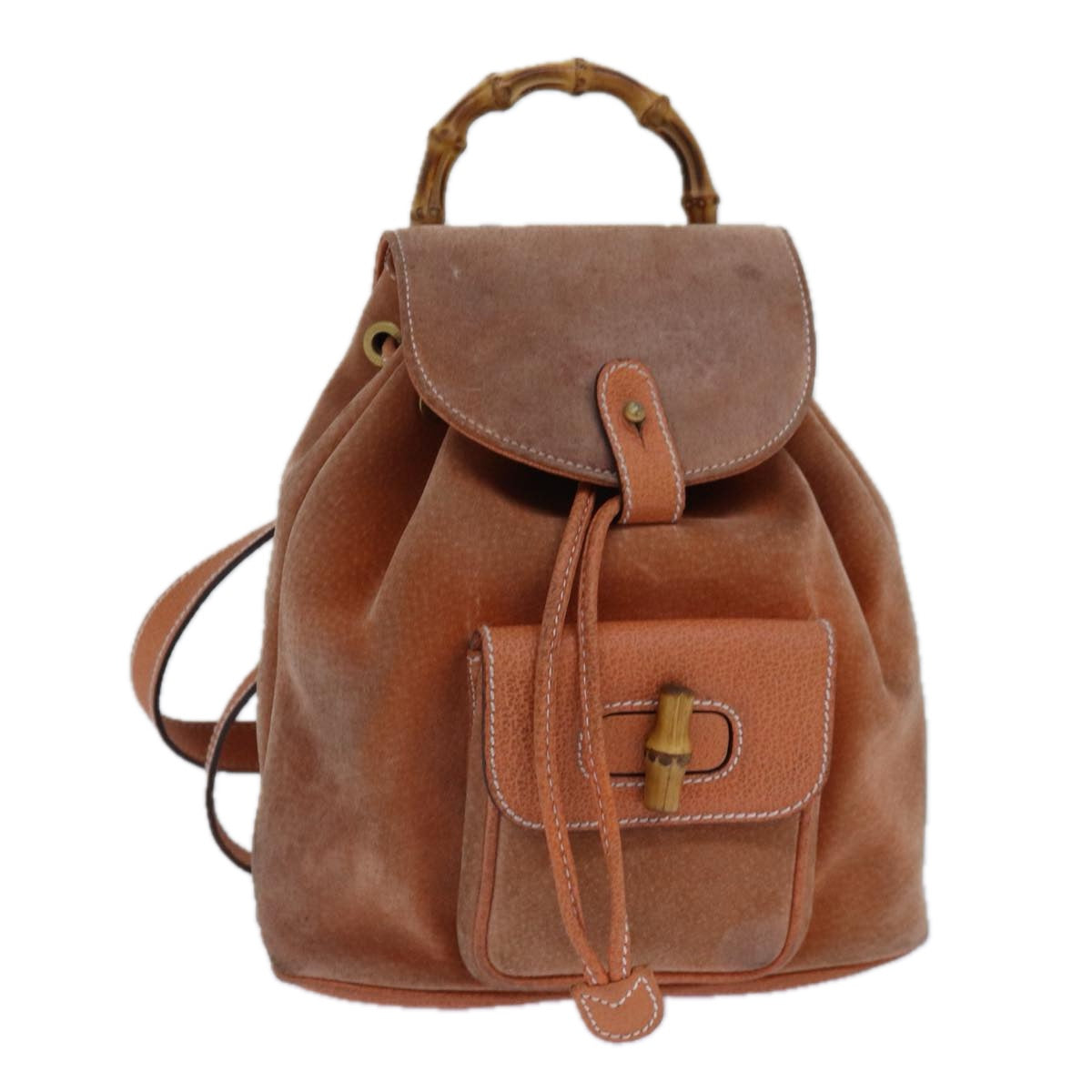 Gucci Bamboo Orange Suede Backpack Bag