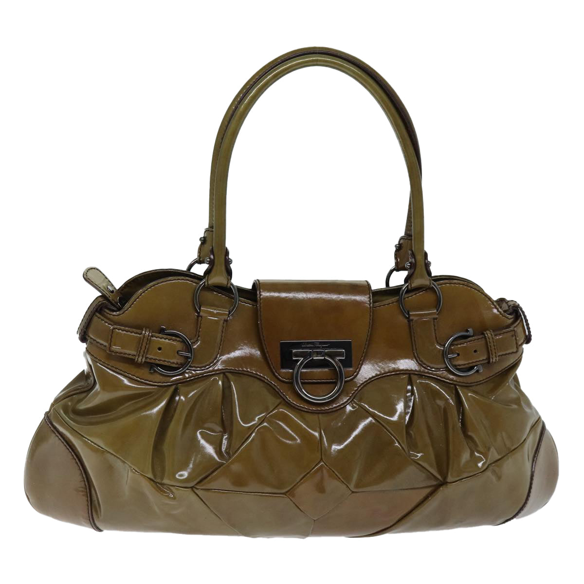 Salvatore Ferragamo Marisa Brown Patent Leather Handbag 