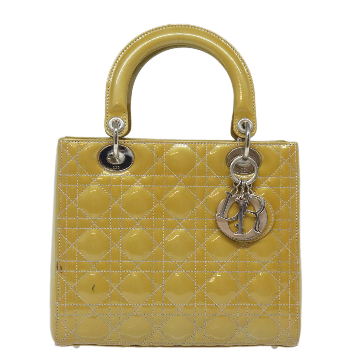 Dior Lady Dior Yellow Patent Leather Handbag 